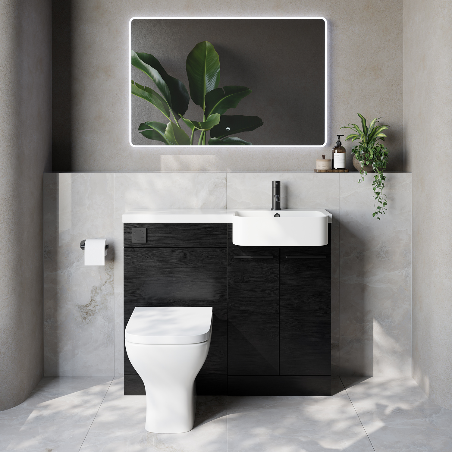 Napoli 250 2 Door Vanity Unit Toilet Suite with Right Hand Round Rico Semi Recessed Basin