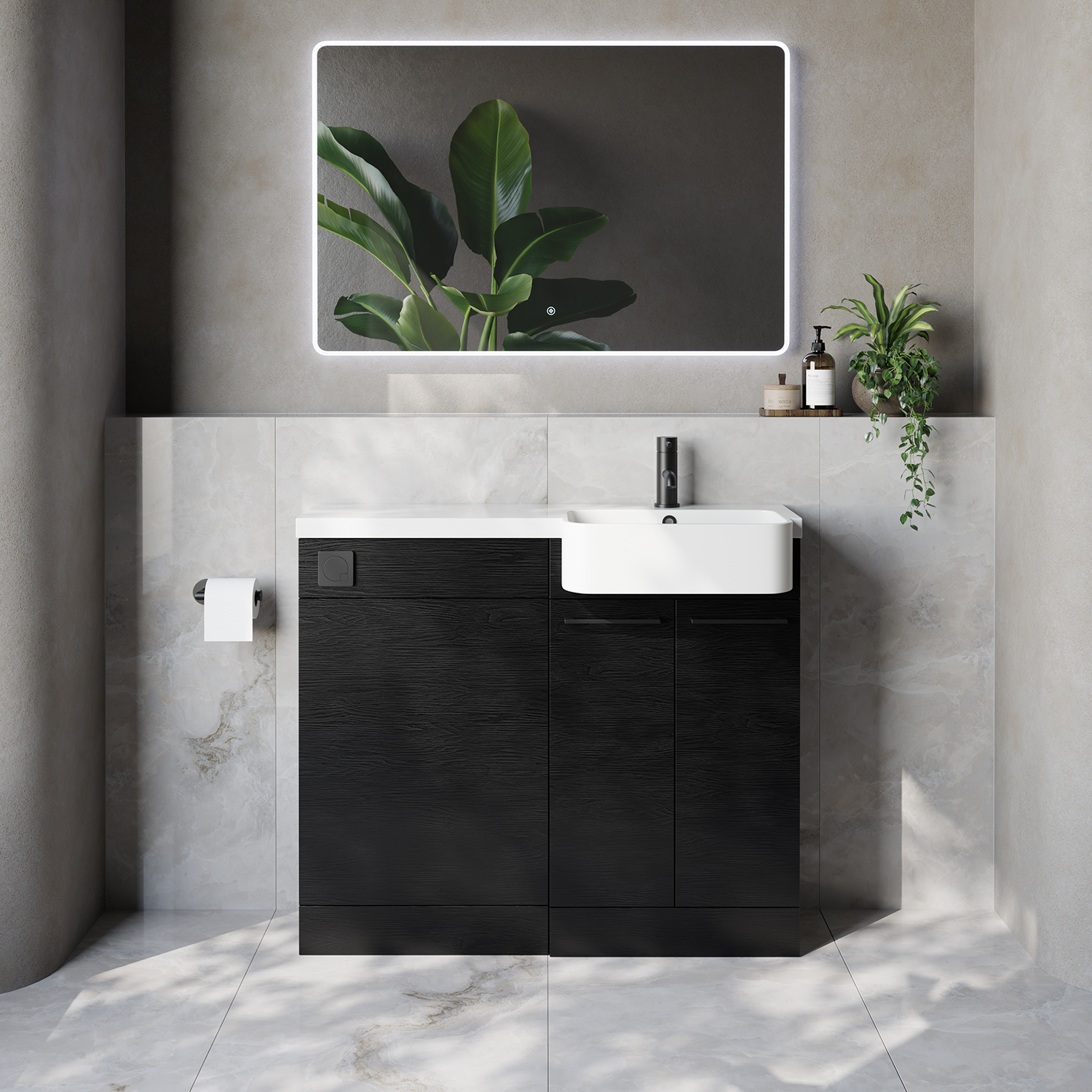 Napoli 250 2 Door Vanity Unit Toilet Suite with Right Hand Round Rico Semi Recessed Basin