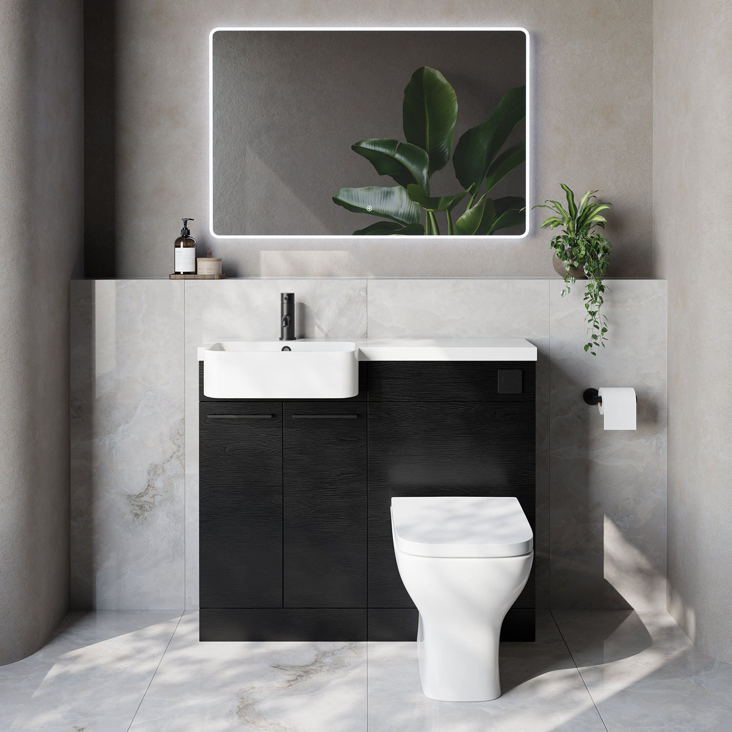 Napoli 250 2 Door Vanity Unit Toilet Suite with Left Hand Round Rico Semi Recessed Basin