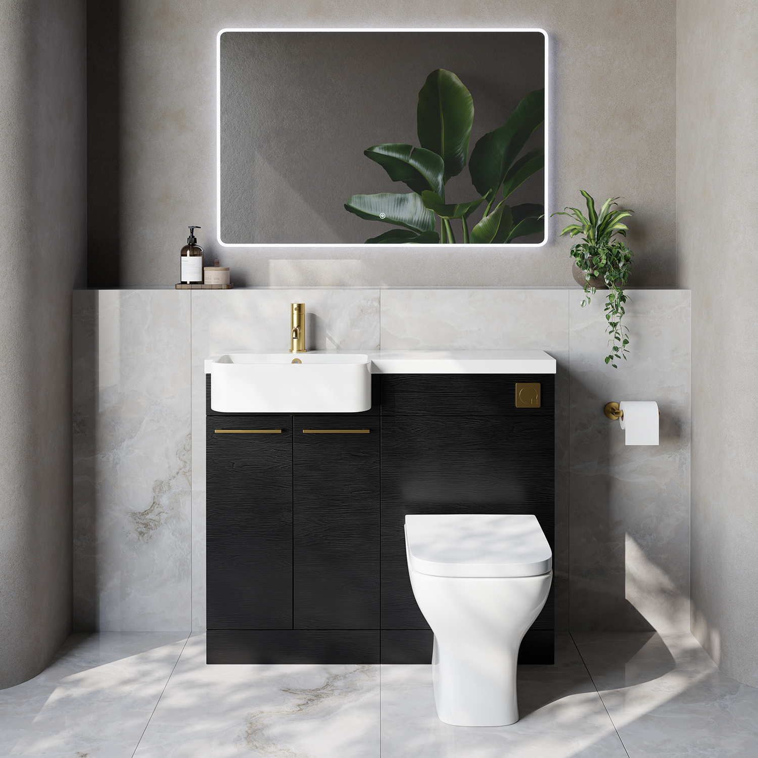 Napoli 250 2 Door Vanity Unit Toilet Suite with Left Hand Round Rico Semi Recessed Basin