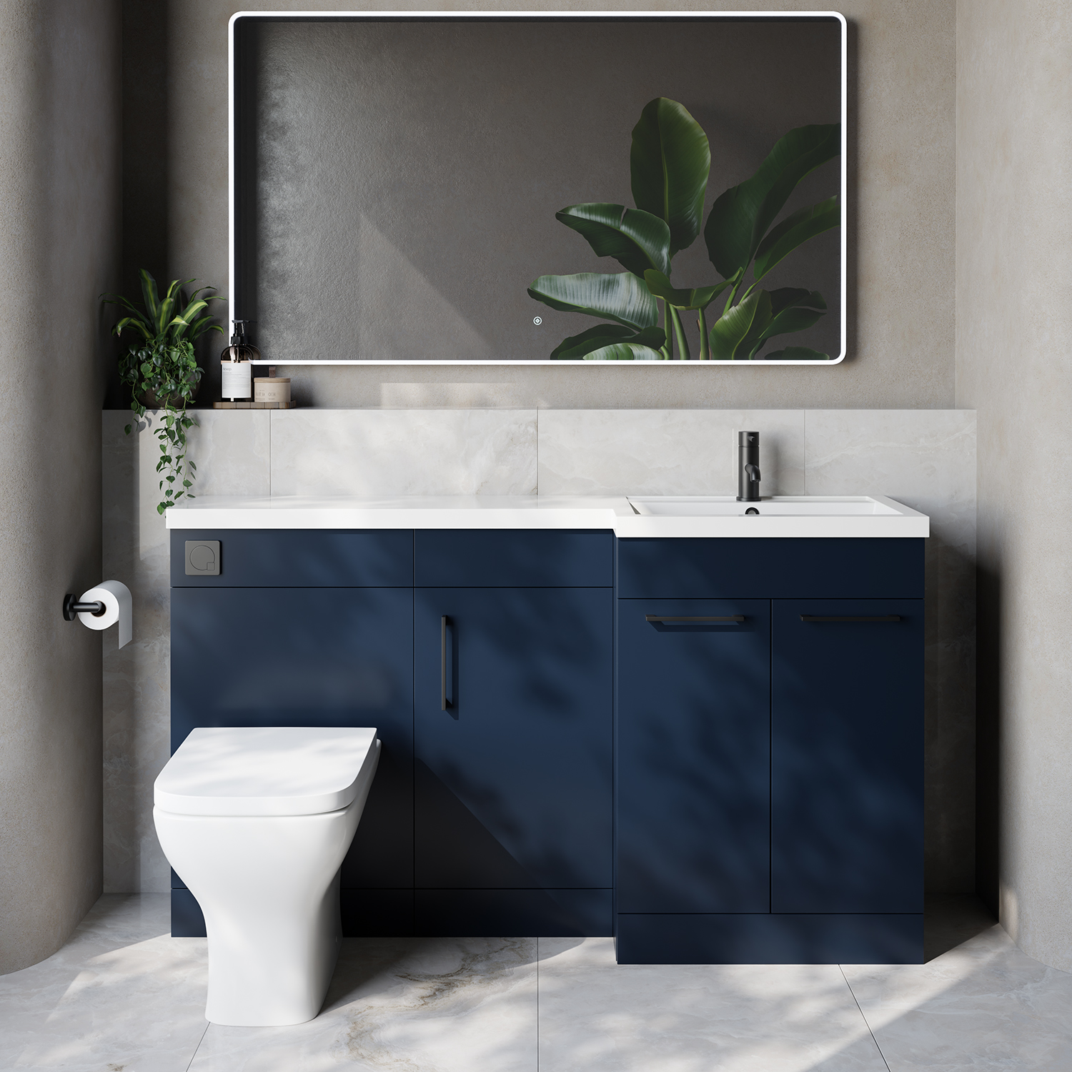 Napoli 390 3 Door Vanity Unit Toilet Suite with Right Hand Square Lucia Basin