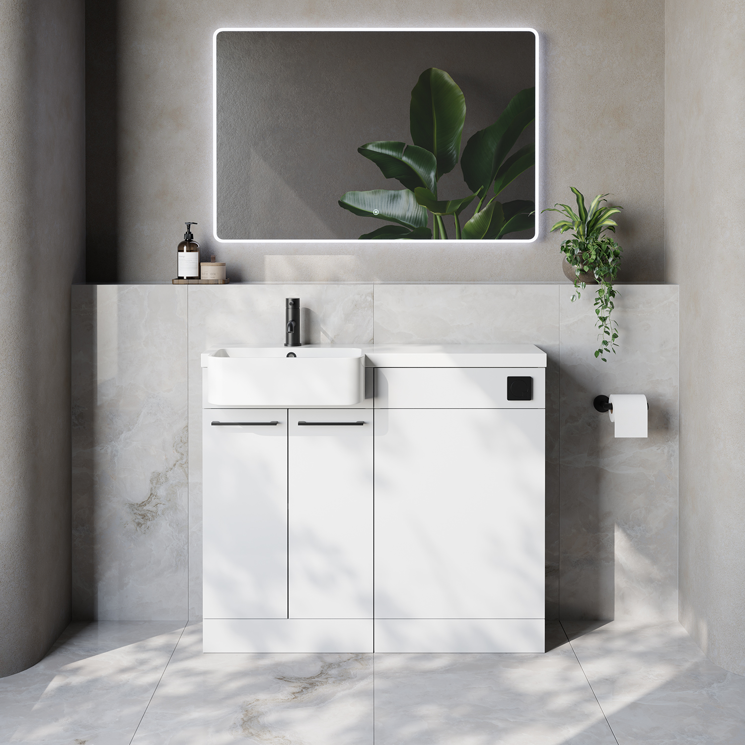 Napoli 250 2 Door Vanity Unit Toilet Suite with Left Hand Round Rico Semi Recessed Basin