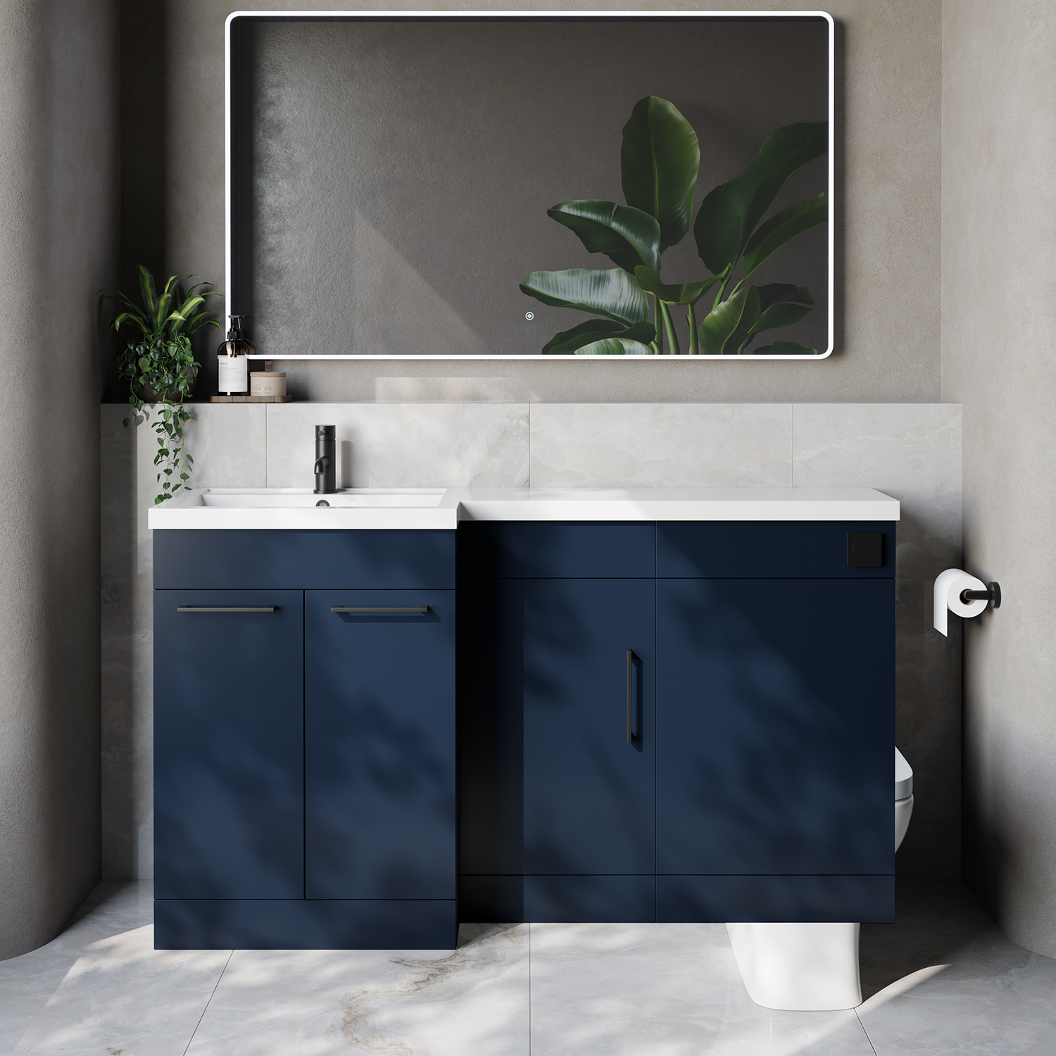 Napoli 390 3 Door Vanity Unit Toilet Suite with Left Hand Square Lucia Basin