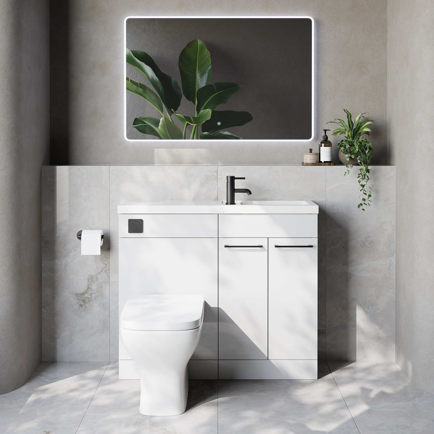 Napoli 250 2 Door Vanity Unit Toilet Suite with Square Silvo Basin