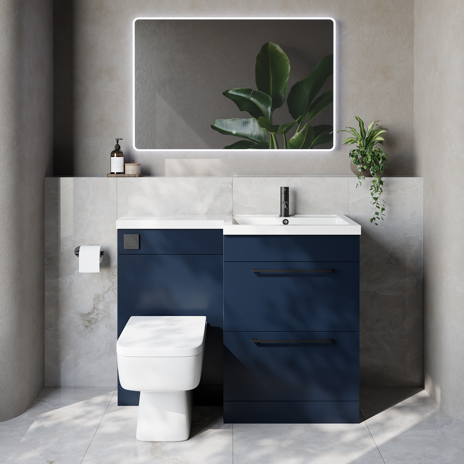 Napoli 460 2 Drawer Vanity Unit Toilet Suite with Right Hand Square Lucia Basin