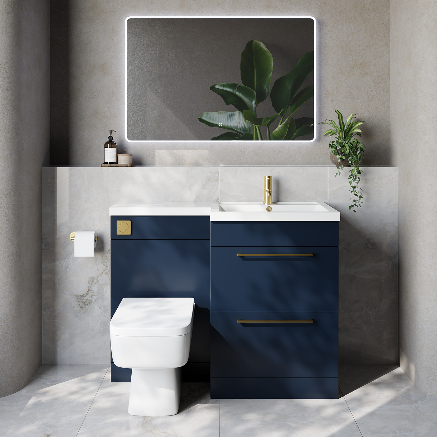 Napoli 460 2 Drawer Vanity Unit Toilet Suite with Right Hand Square Lucia Basin