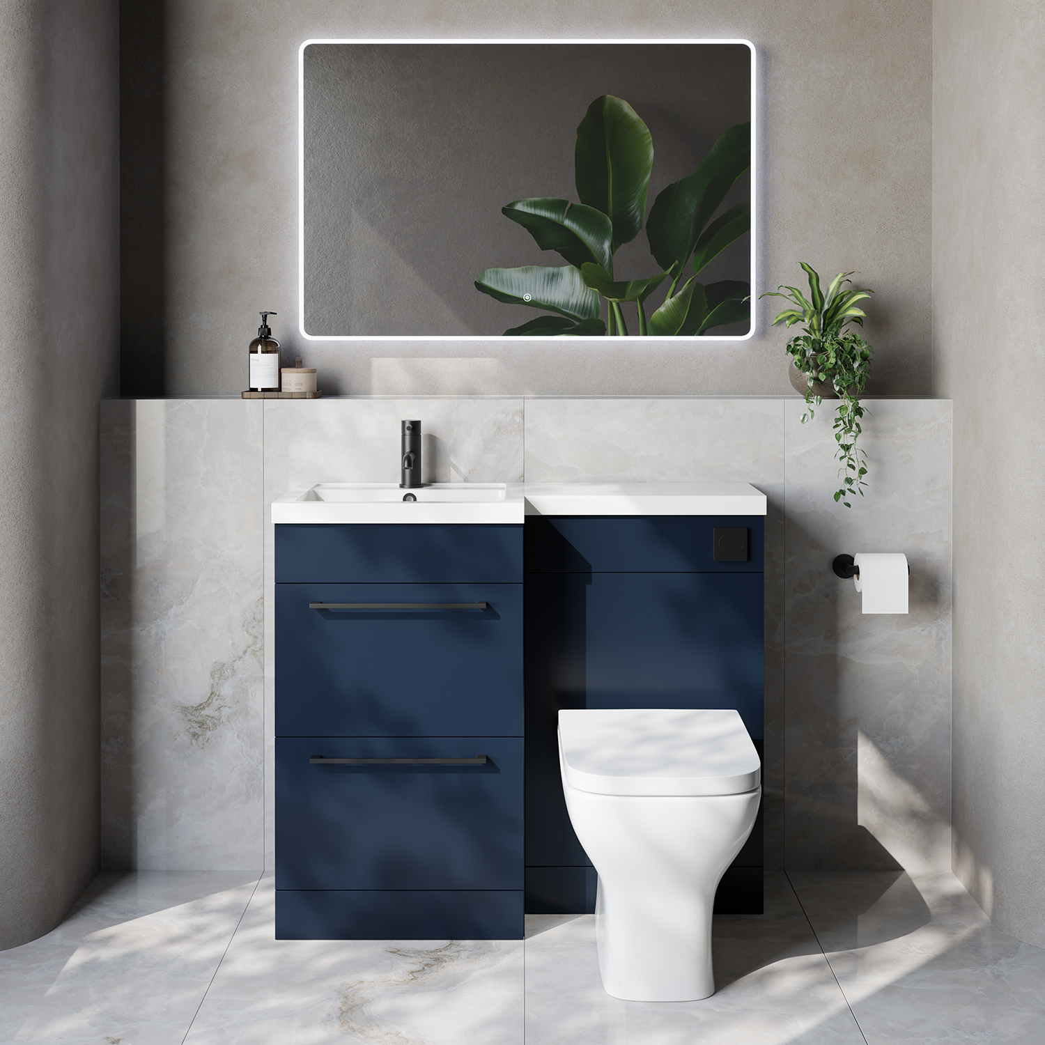 Napoli 390 2 Drawer Vanity Unit Toilet Suite with Left Hand Square Lucia Basin