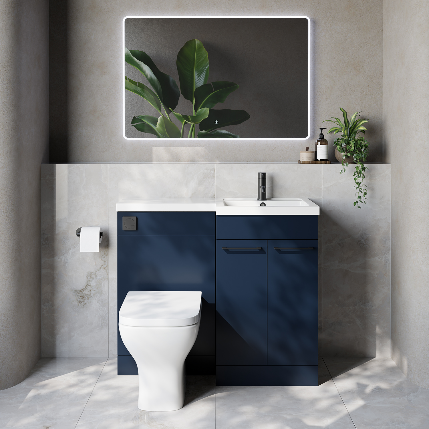 Napoli 390 2 Door Vanity Unit Toilet Suite with Right Hand Square Lucia Basin