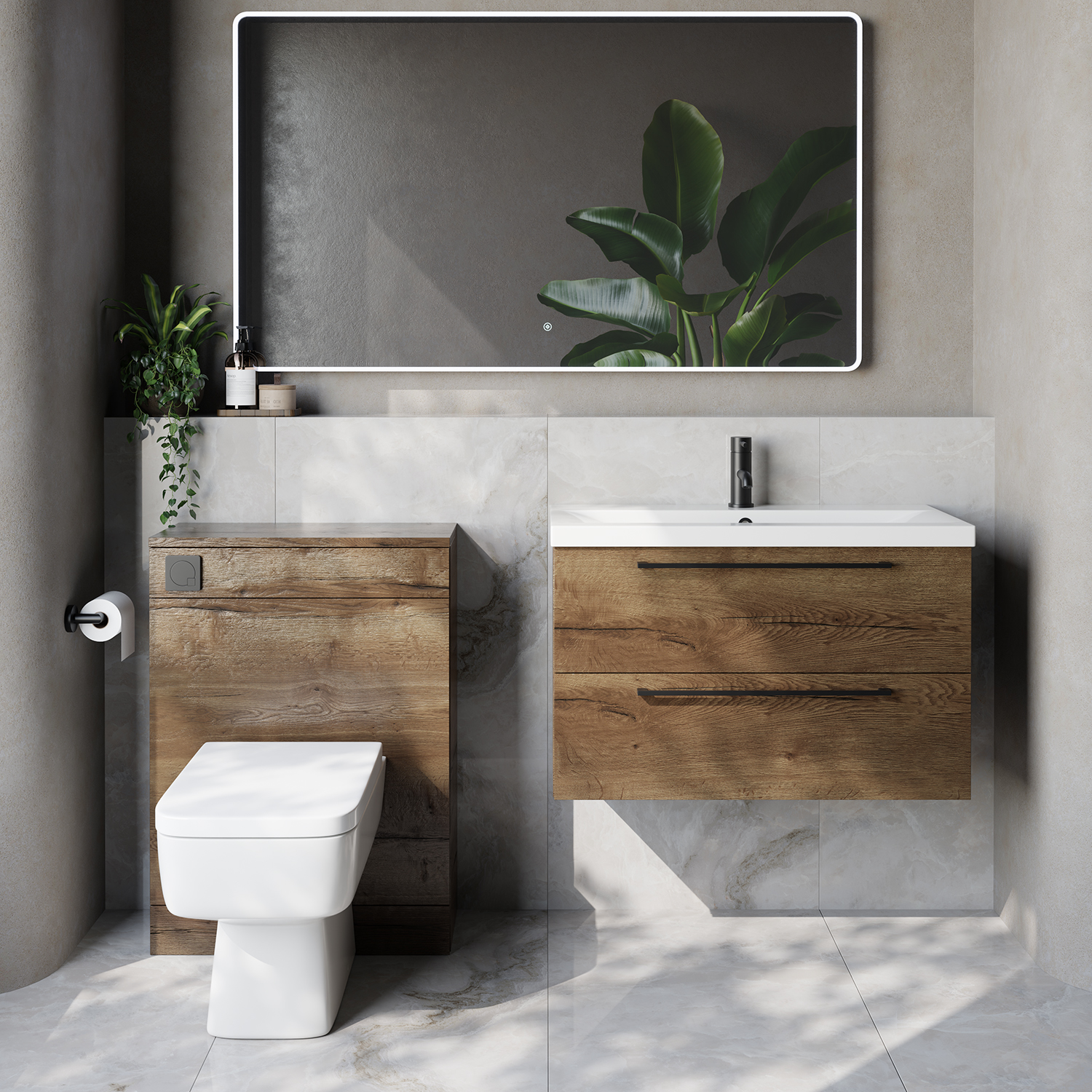 Napoli 390 Cento Wall Mounted 2 Drawer Vanity Unit and Toilet Suite with Glide Basin