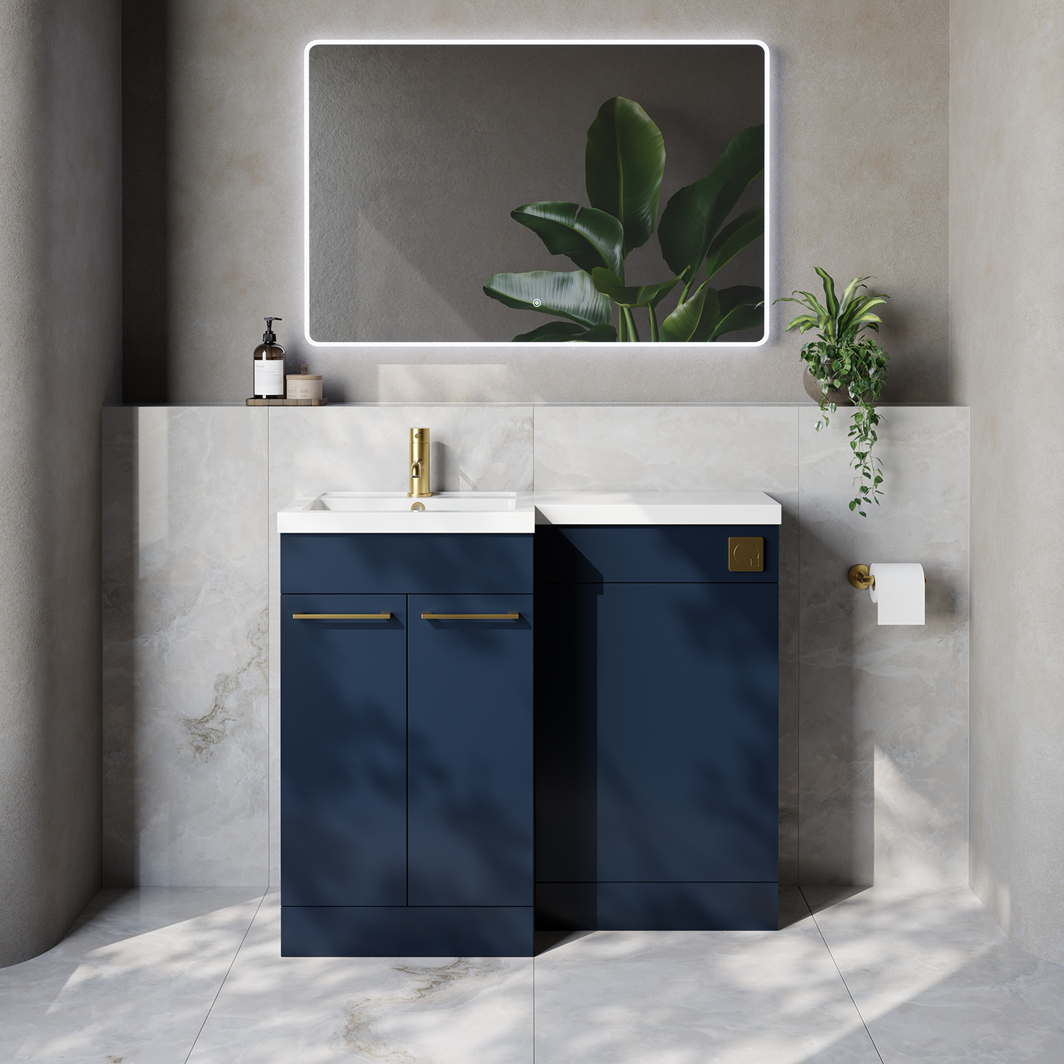 Napoli 390 2 Door Vanity Unit Toilet Suite with Left Hand Square Lucia Basin