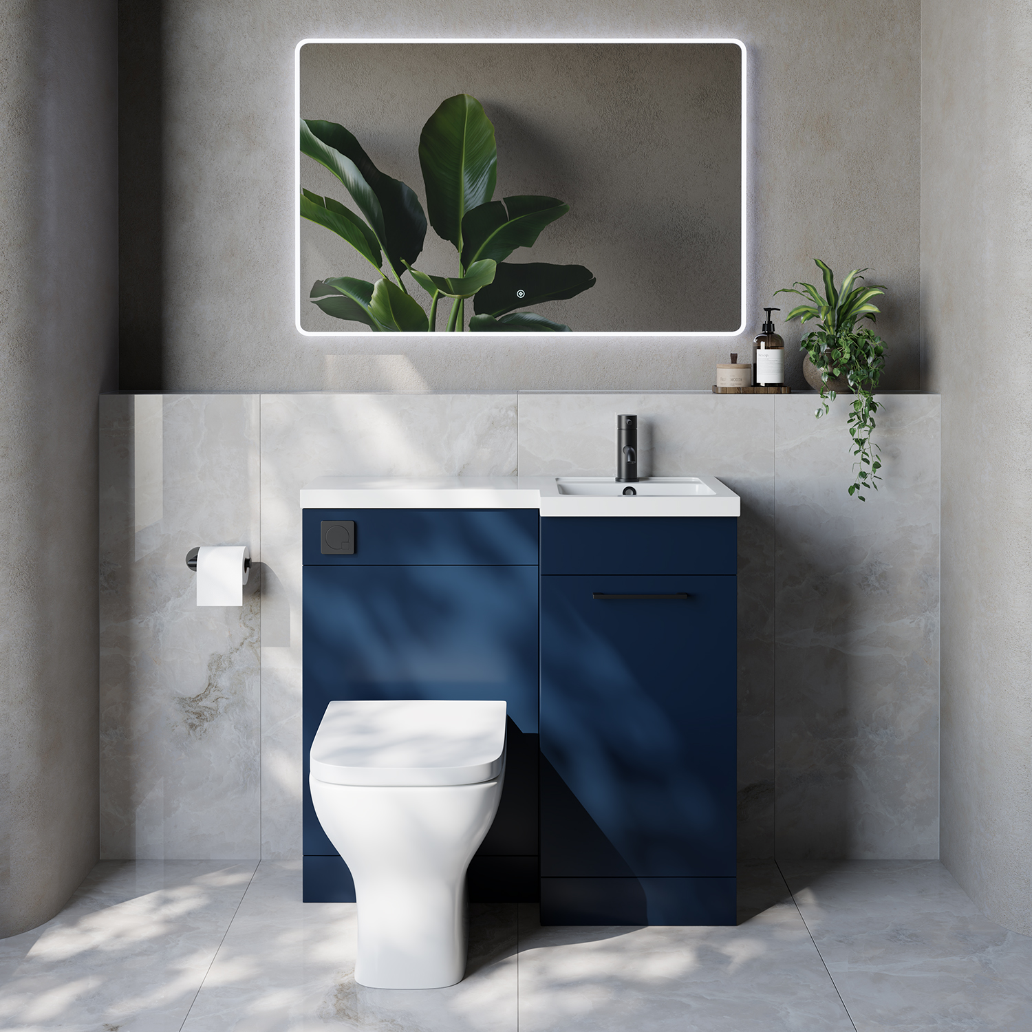 Napoli 390 Single Door Vanity Unit Toilet Suite with Right Hand Square Lucia Basin