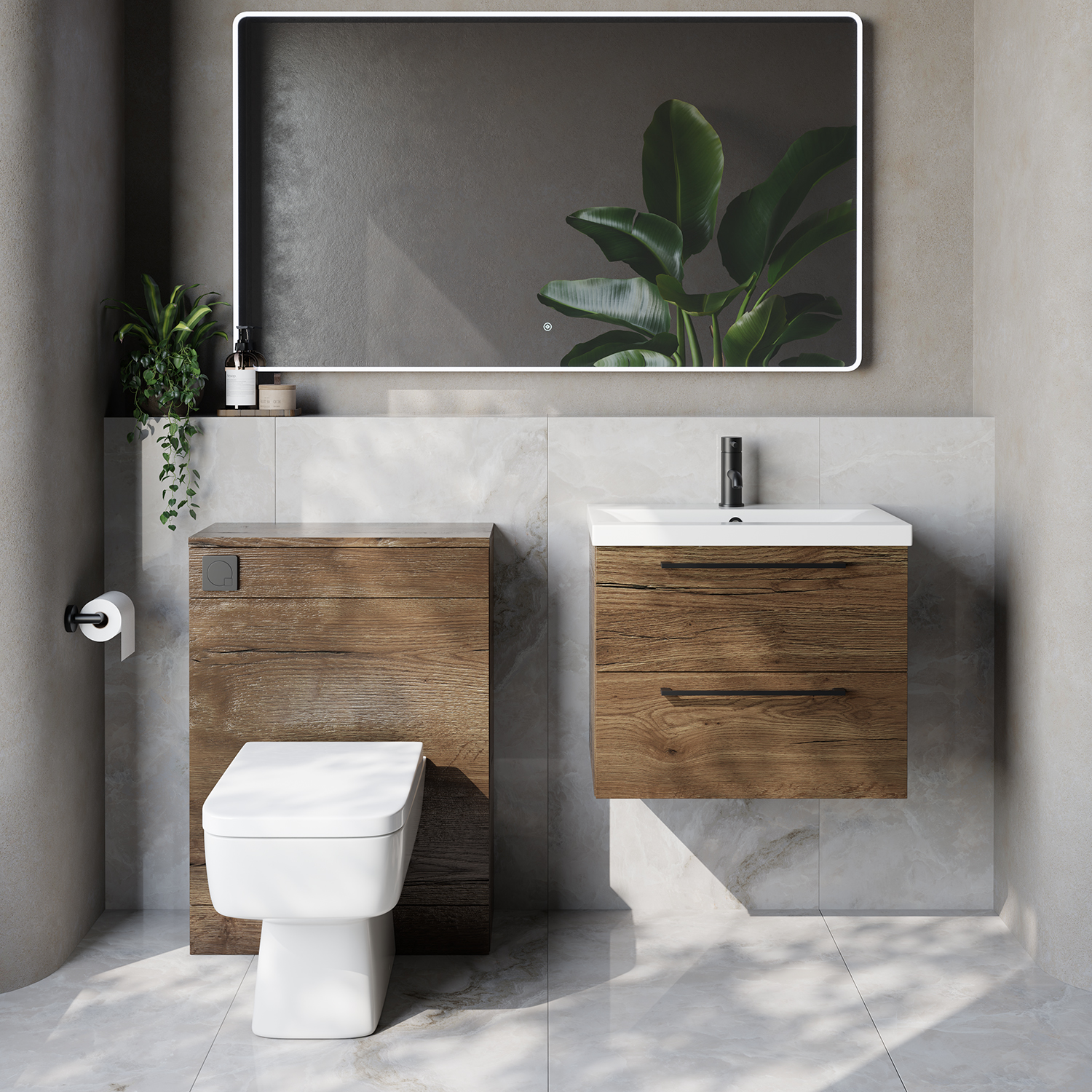 Napoli 390 Cento Wall Mounted 2 Drawer Vanity Unit and Toilet Suite with Glide Basin
