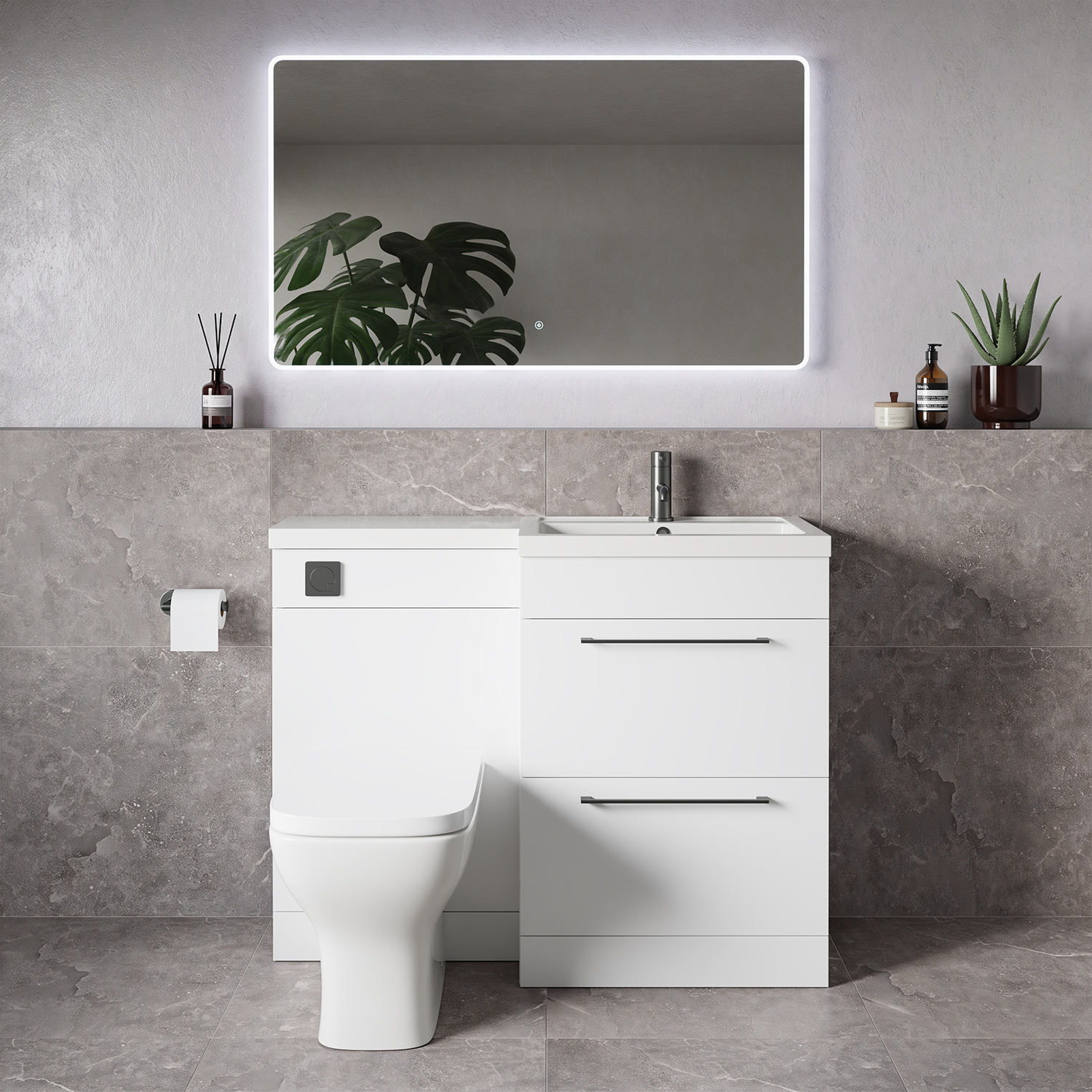 Napoli 390 2 Drawer Vanity Unit Toilet Suite with Square Right Hand Lucia Basin