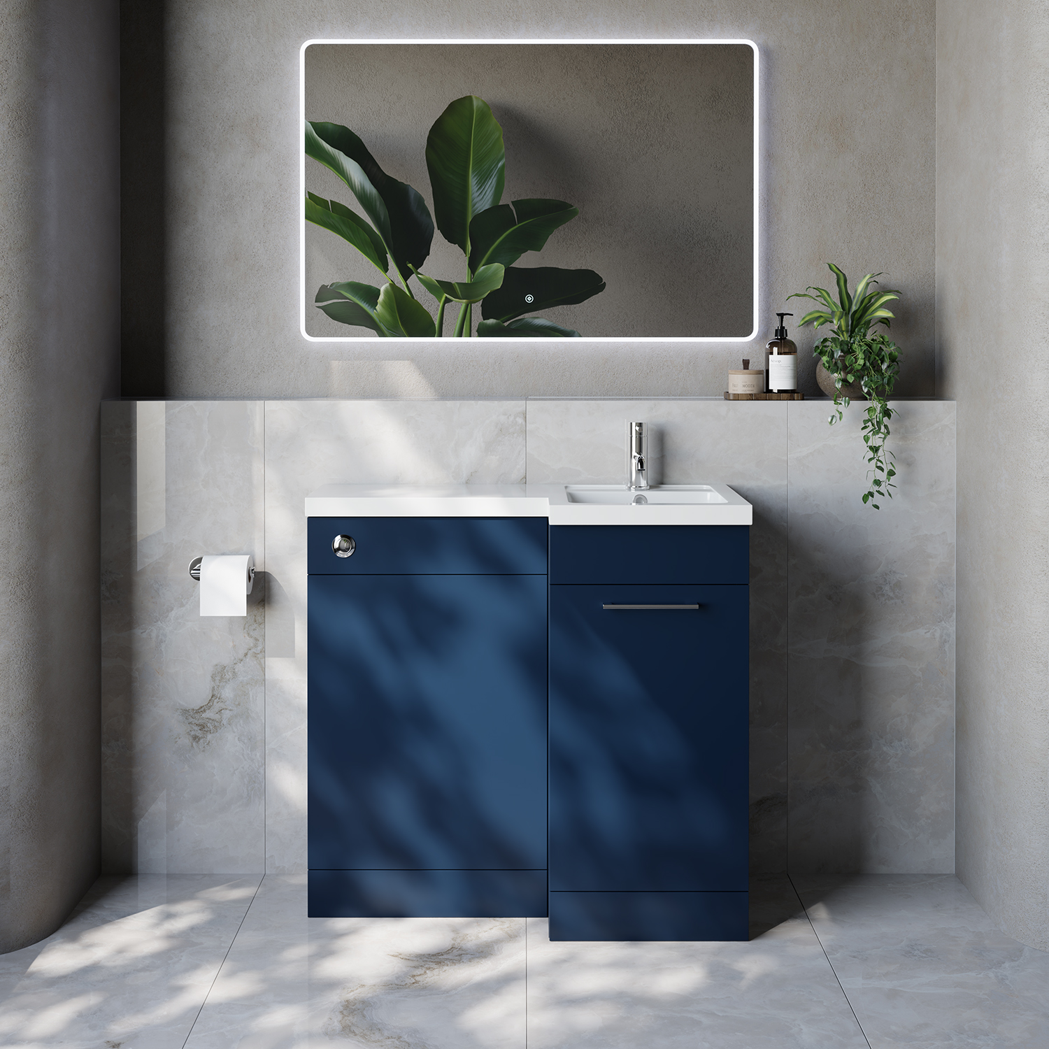 Napoli 390 Single Door Vanity Unit Toilet Suite with Right Hand Square Lucia Basin