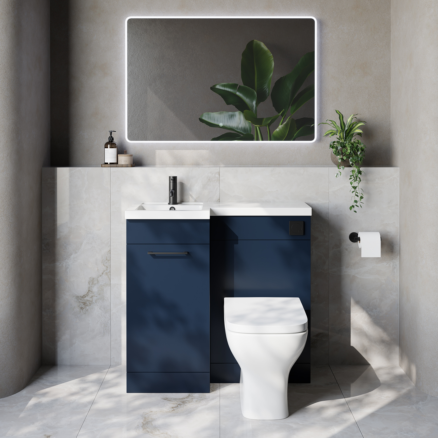 Napoli 390 Single Door Vanity Unit Toilet Suite with Left Hand Square Lucia Basin