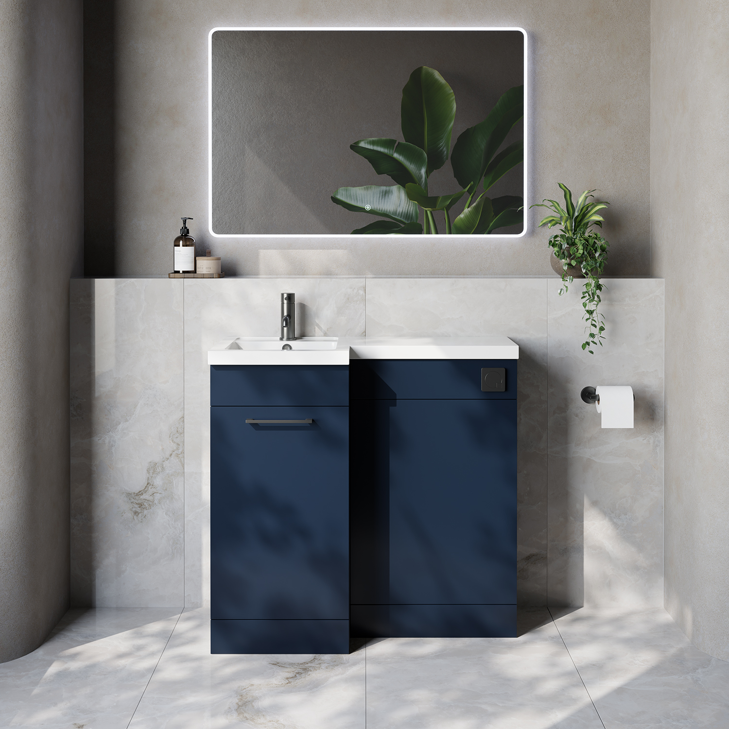 Napoli 390 Single Door Vanity Unit Toilet Suite with Left Hand Square Lucia Basin