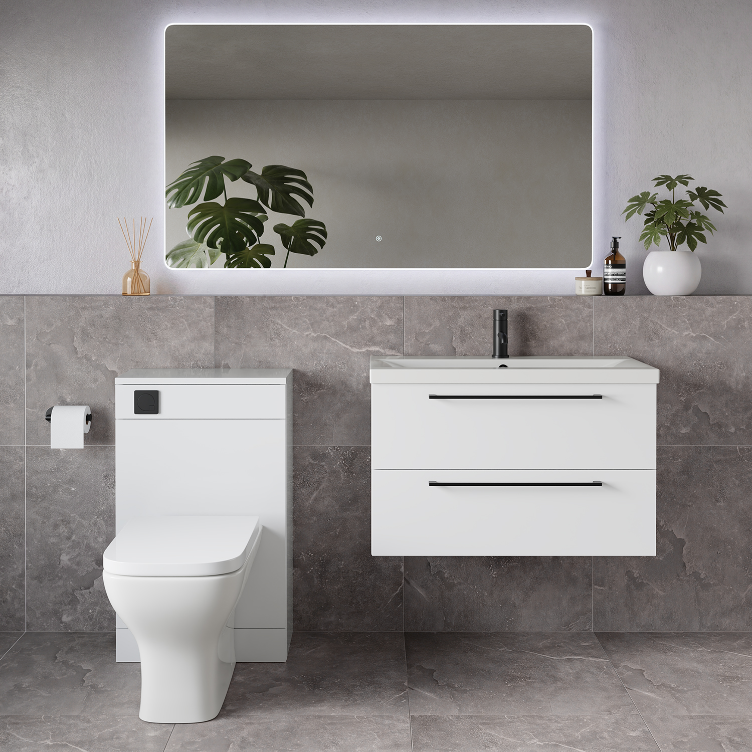 Napoli 390 Wall Mounted 2 Drawer Vanity Unit and Toilet Suite with Glide Basin