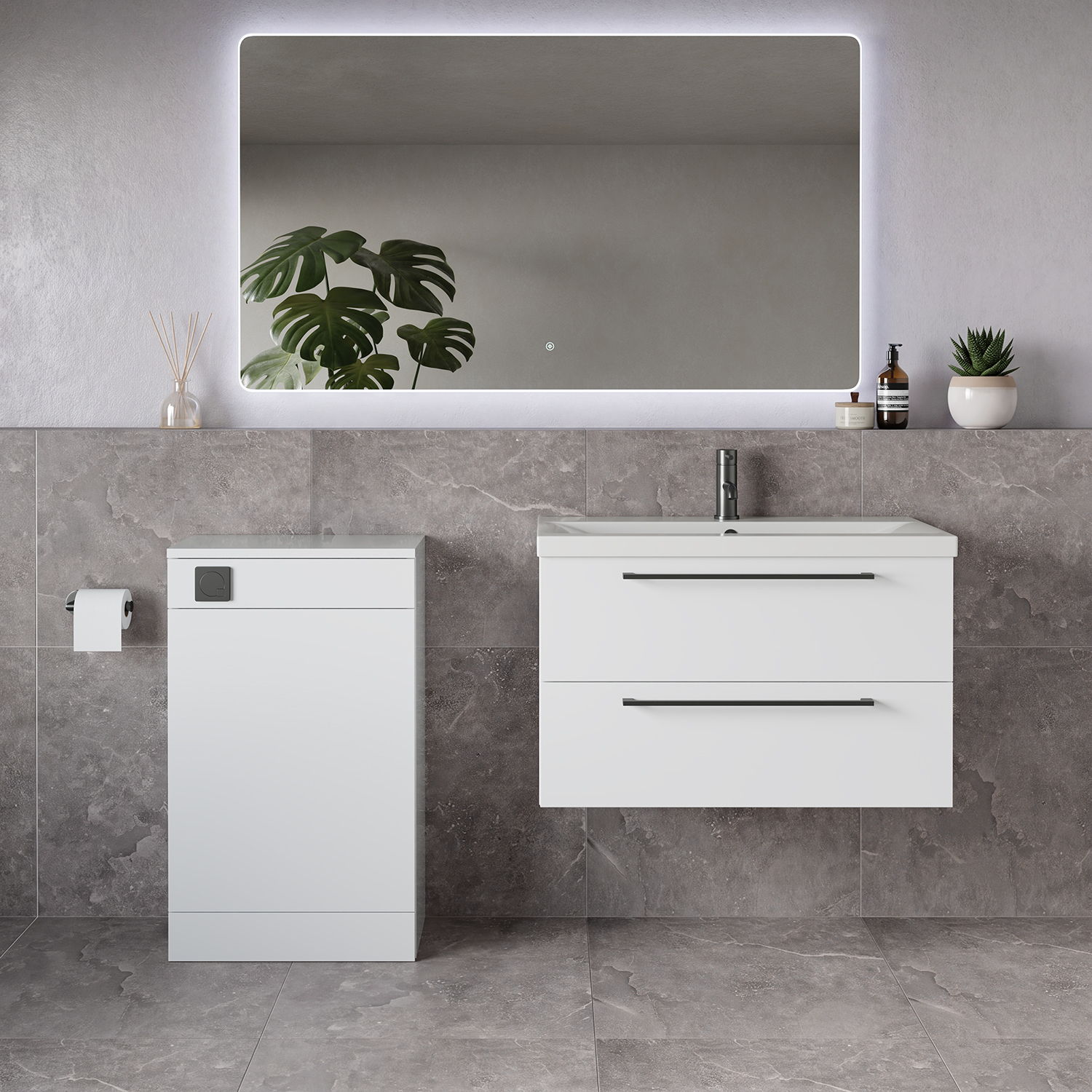 Napoli 390 Wall Mounted 2 Drawer Vanity Unit and Toilet Suite with Glide Basin