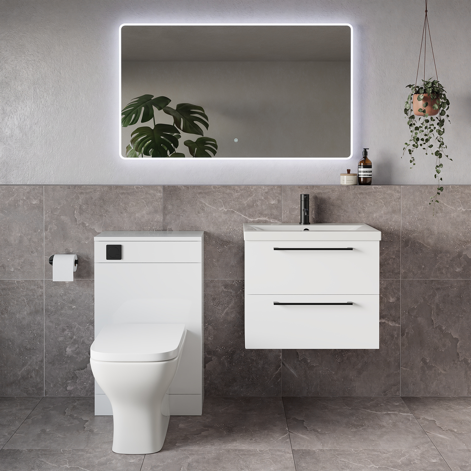Napoli 390 Wall Mounted 2 Drawer Vanity Unit and Toilet Suite with Glide Basin