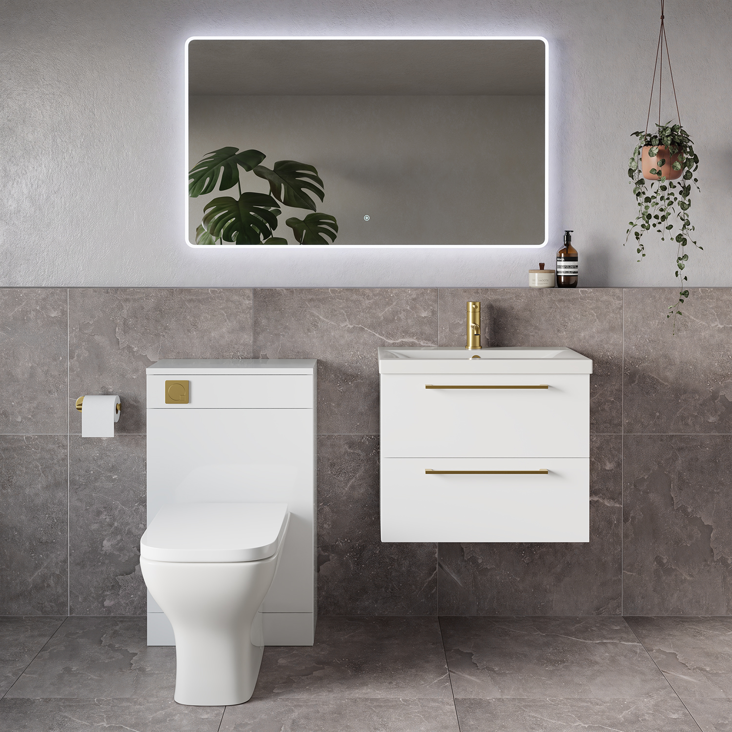 Napoli 390 Wall Mounted 2 Drawer Vanity Unit and Toilet Suite with Glide Basin