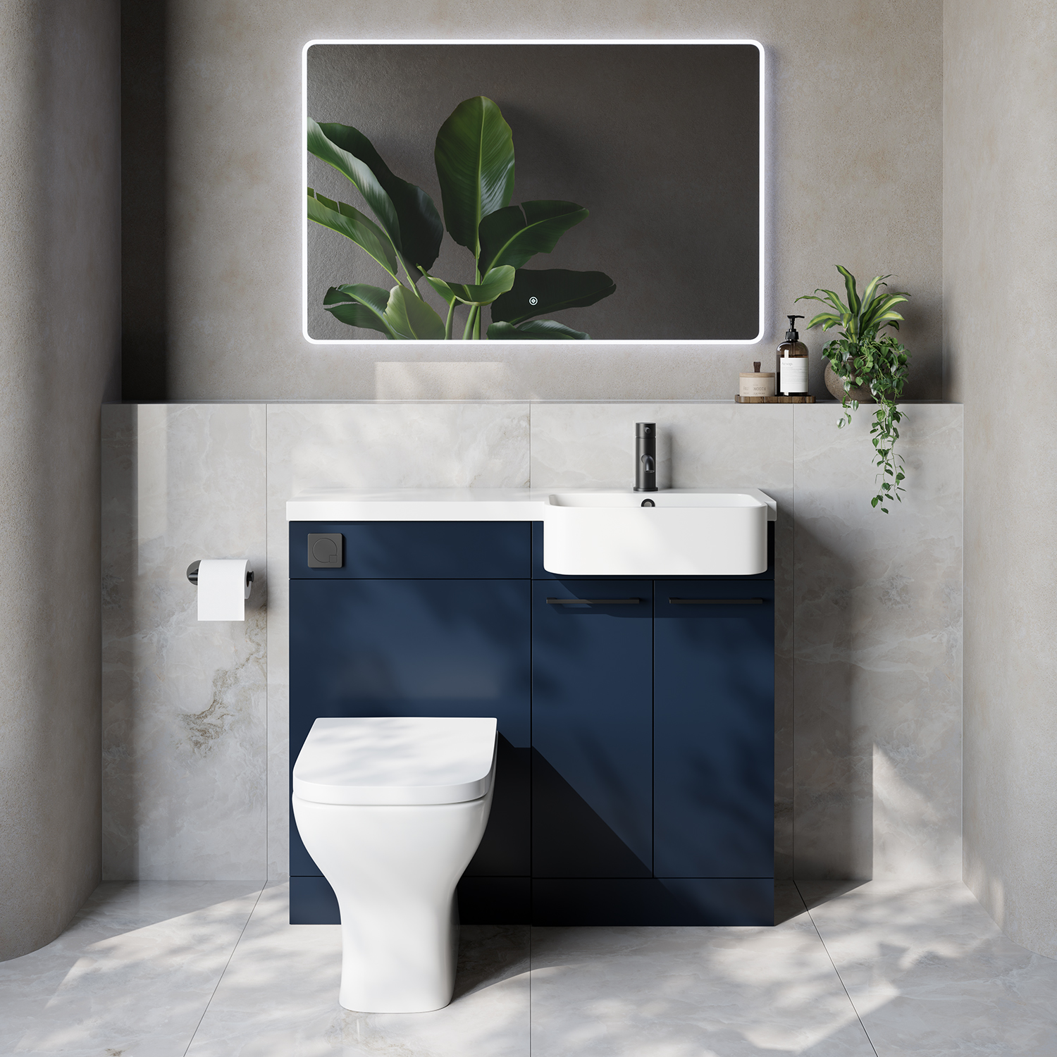 Napoli 250 2 Door Vanity Unit Toilet Suite with Right Hand Round Rico Semi Recessed Basin