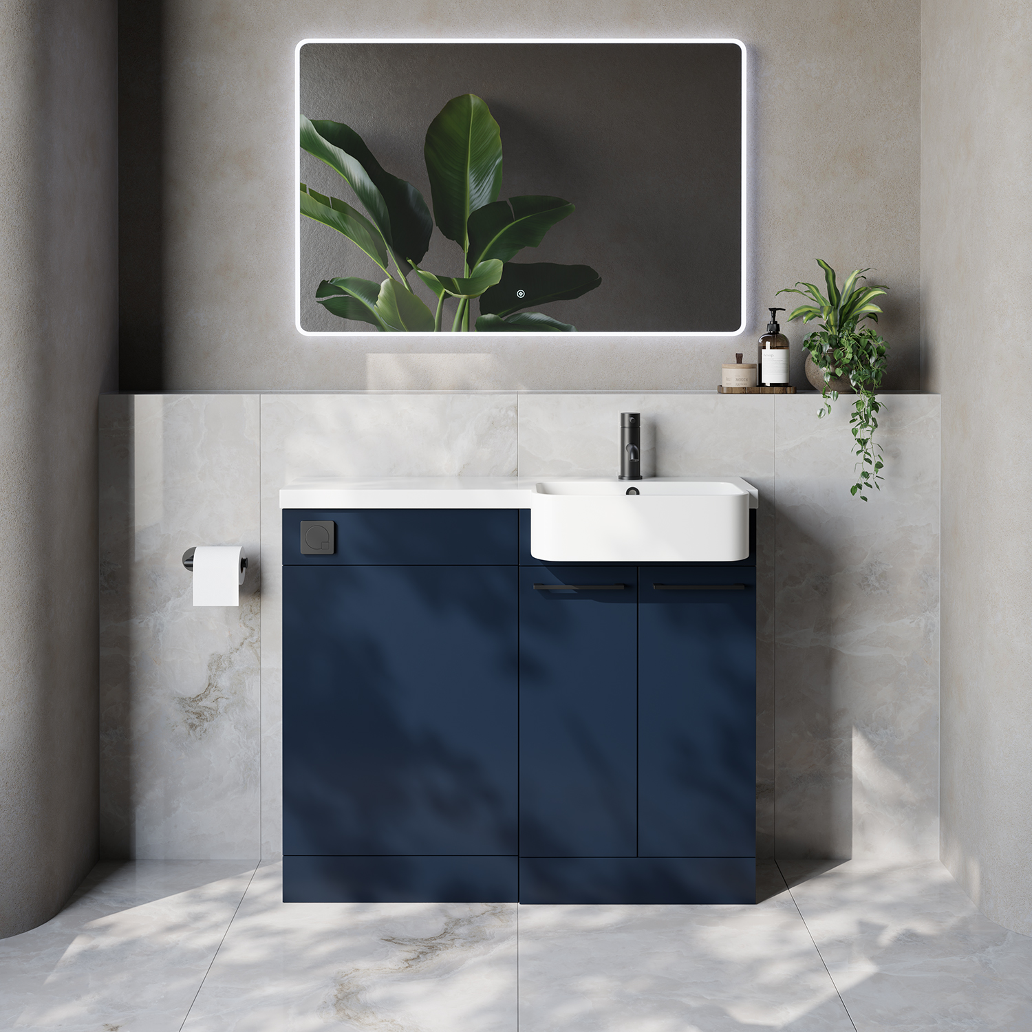Napoli 250 2 Door Vanity Unit Toilet Suite with Right Hand Round Rico Semi Recessed Basin