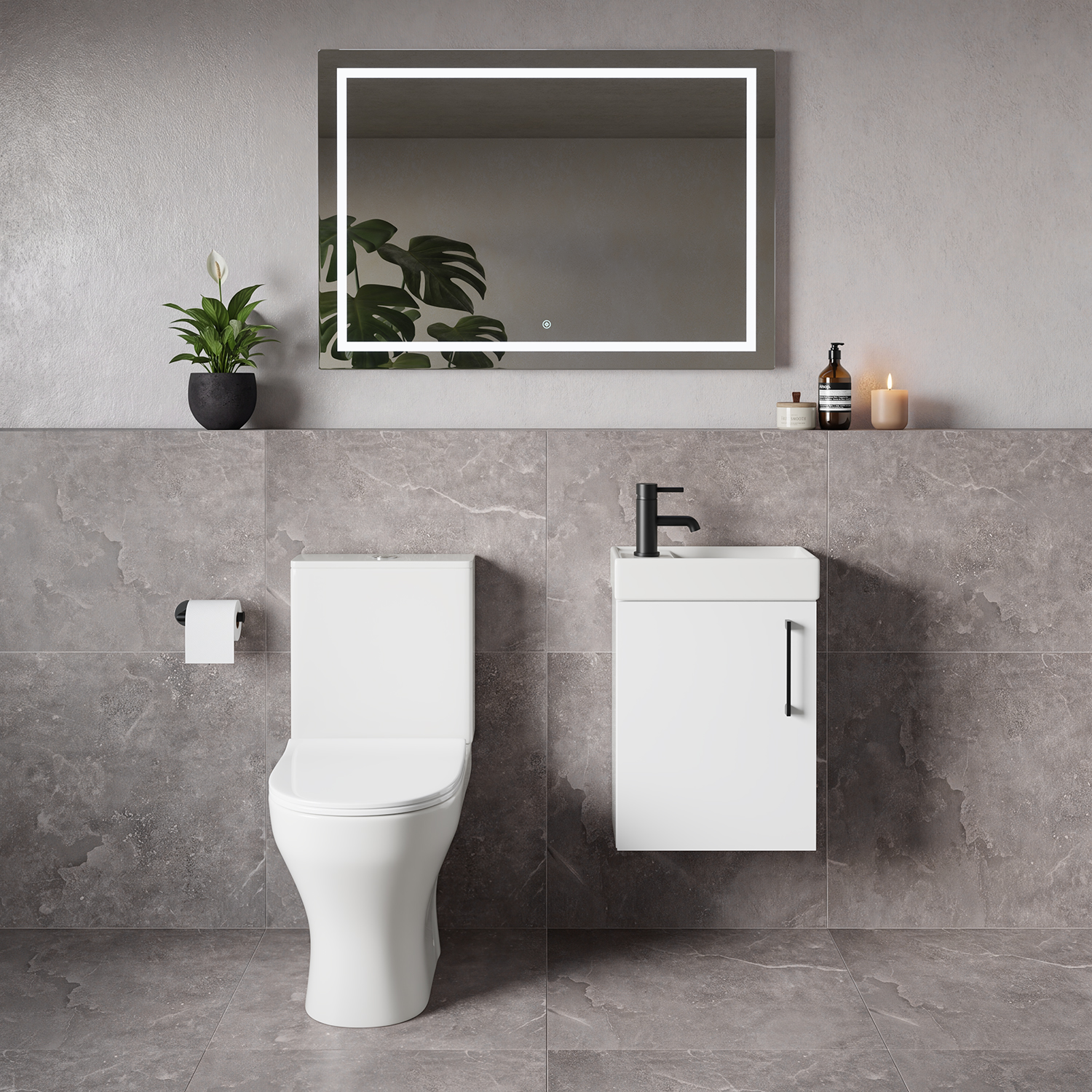 Napoli Cube Single Door Wall Mounted Vanity Unit and Jubilee Toilet Suite with Align Basin