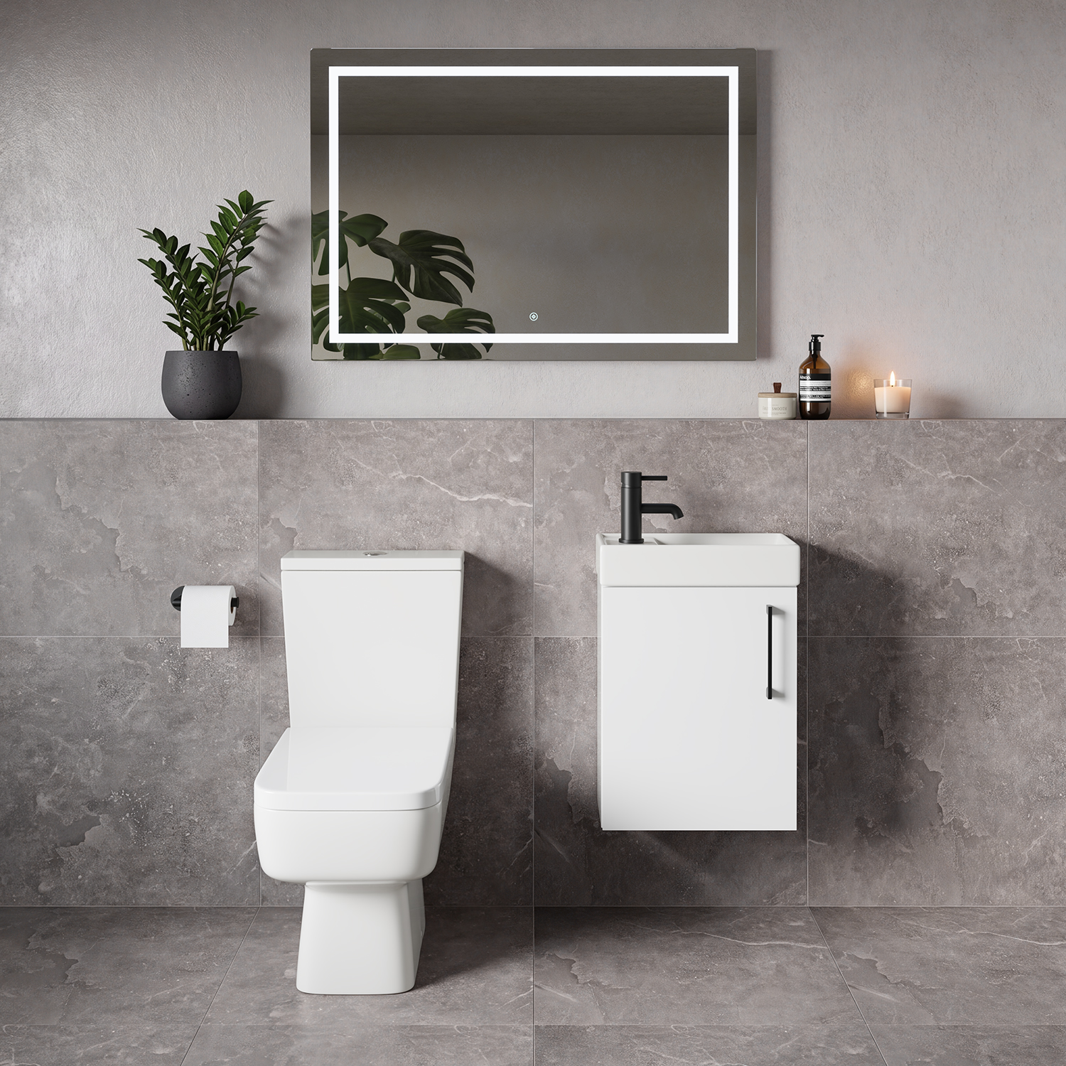 Napoli Cube Single Door Wall Mounted Vanity Unit and Toilet Suite with Align Basin