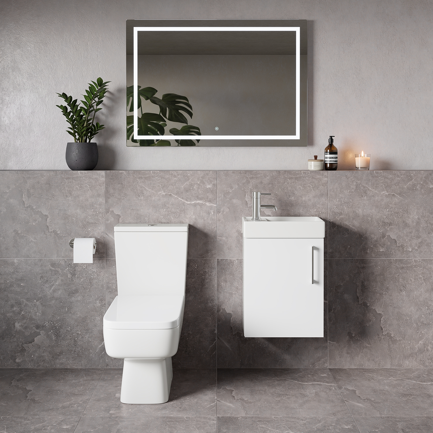 Napoli Cube Single Door Wall Mounted Vanity Unit and Toilet Suite with Align Basin
