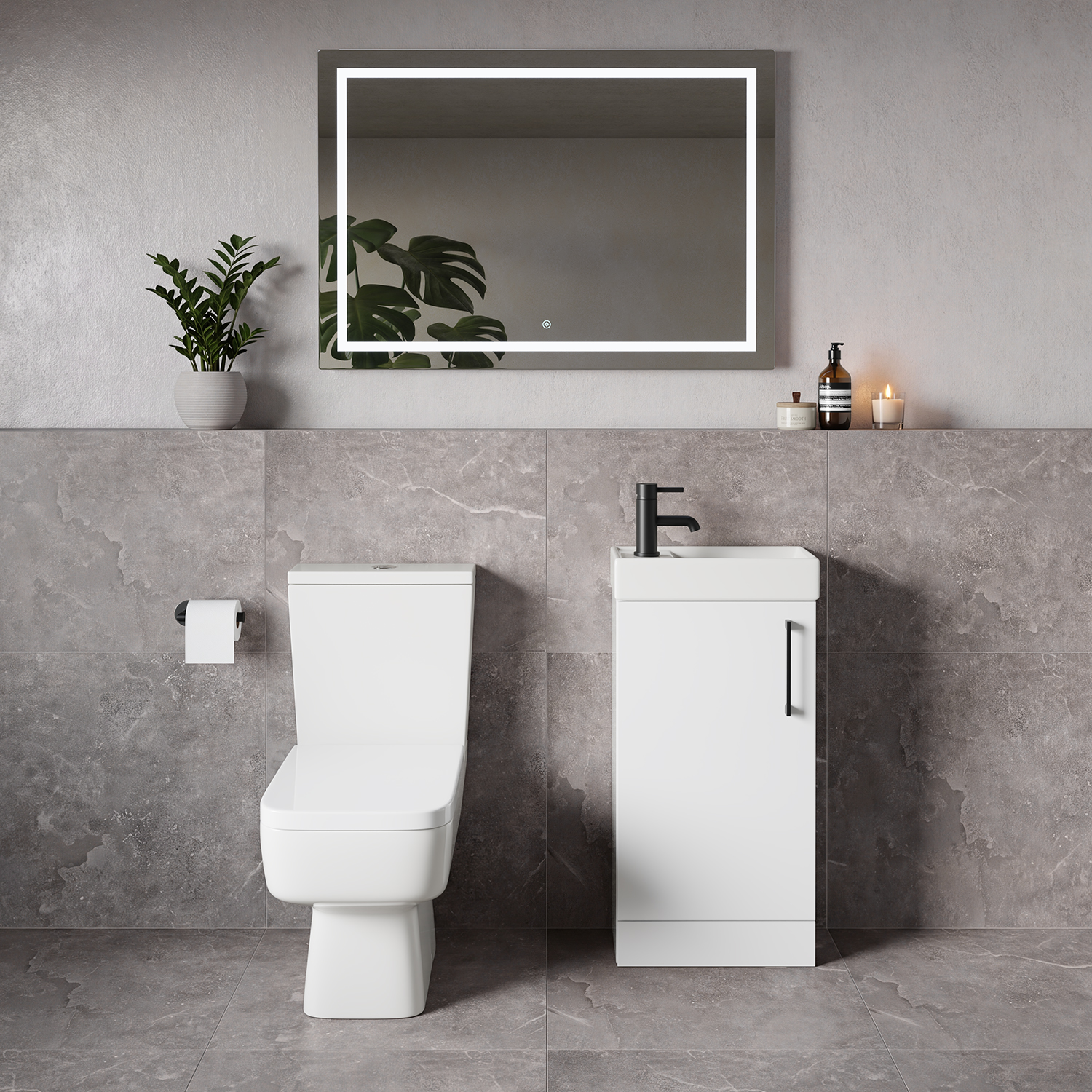 Napoli Cube Single Door Vanity Unit and Toilet Suite with Align Basin