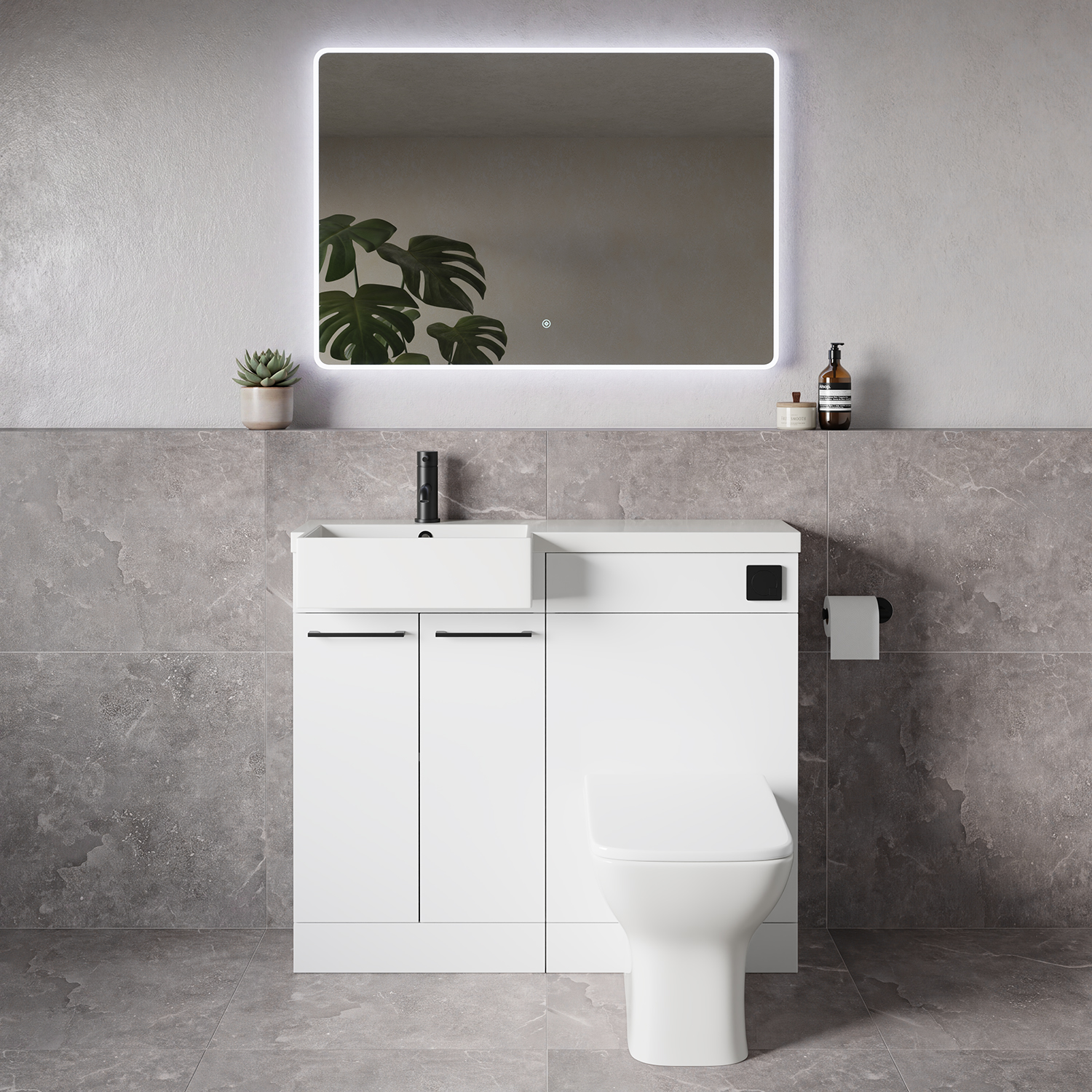 Napoli 250 2 Door Vanity Unit Toilet Suite with Left Hand Square Rico Semi Recessed Basin