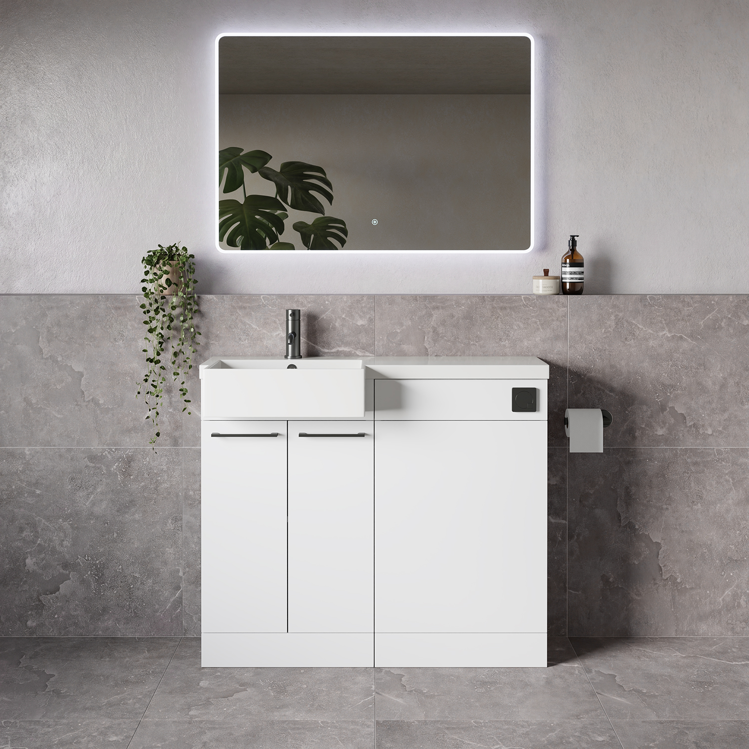 Napoli 250 2 Door Vanity Unit Toilet Suite with Left Hand Square Rico Semi Recessed Basin