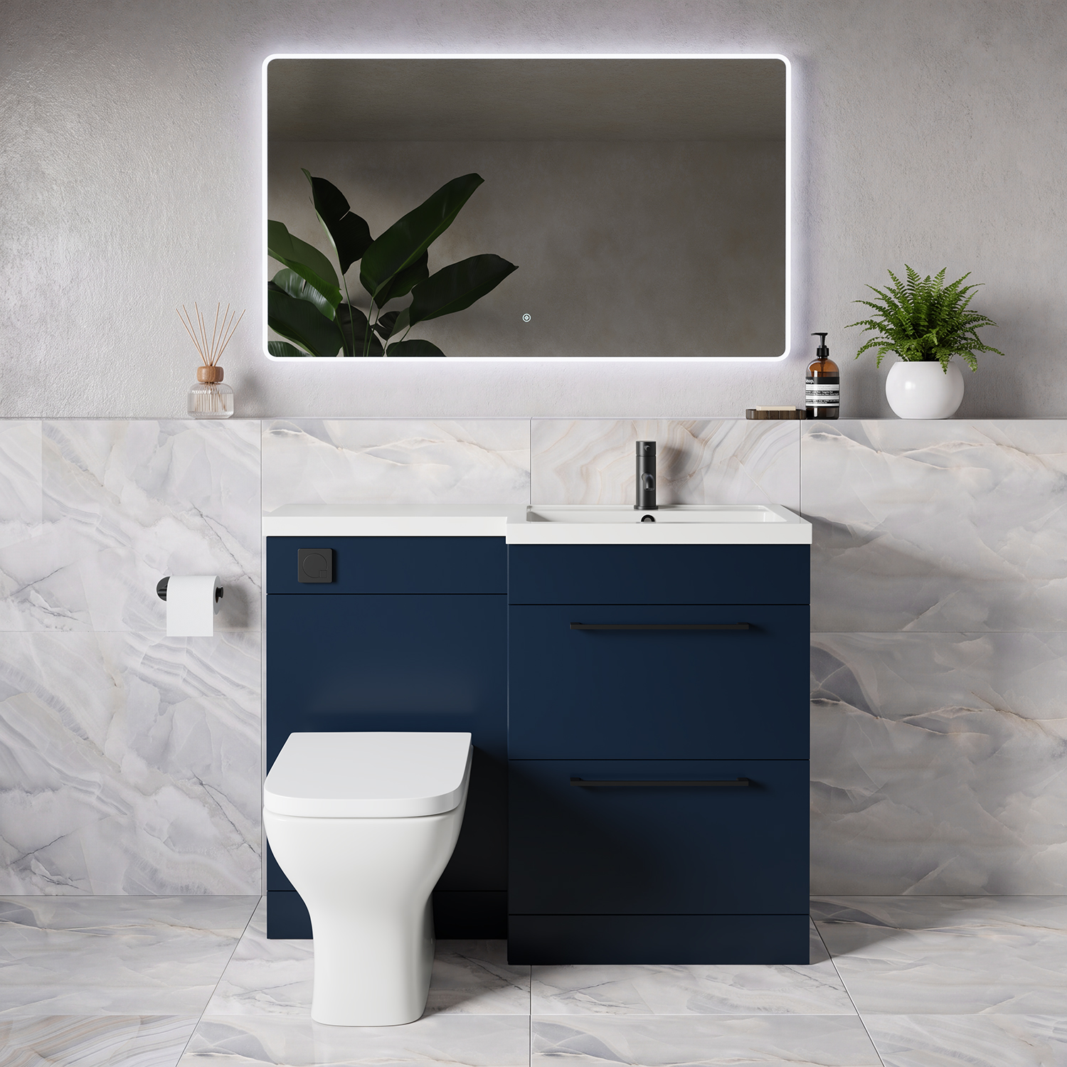 Napoli 390 2 Drawer Vanity Unit Toilet Suite with Square Right Hand Lucia Basin