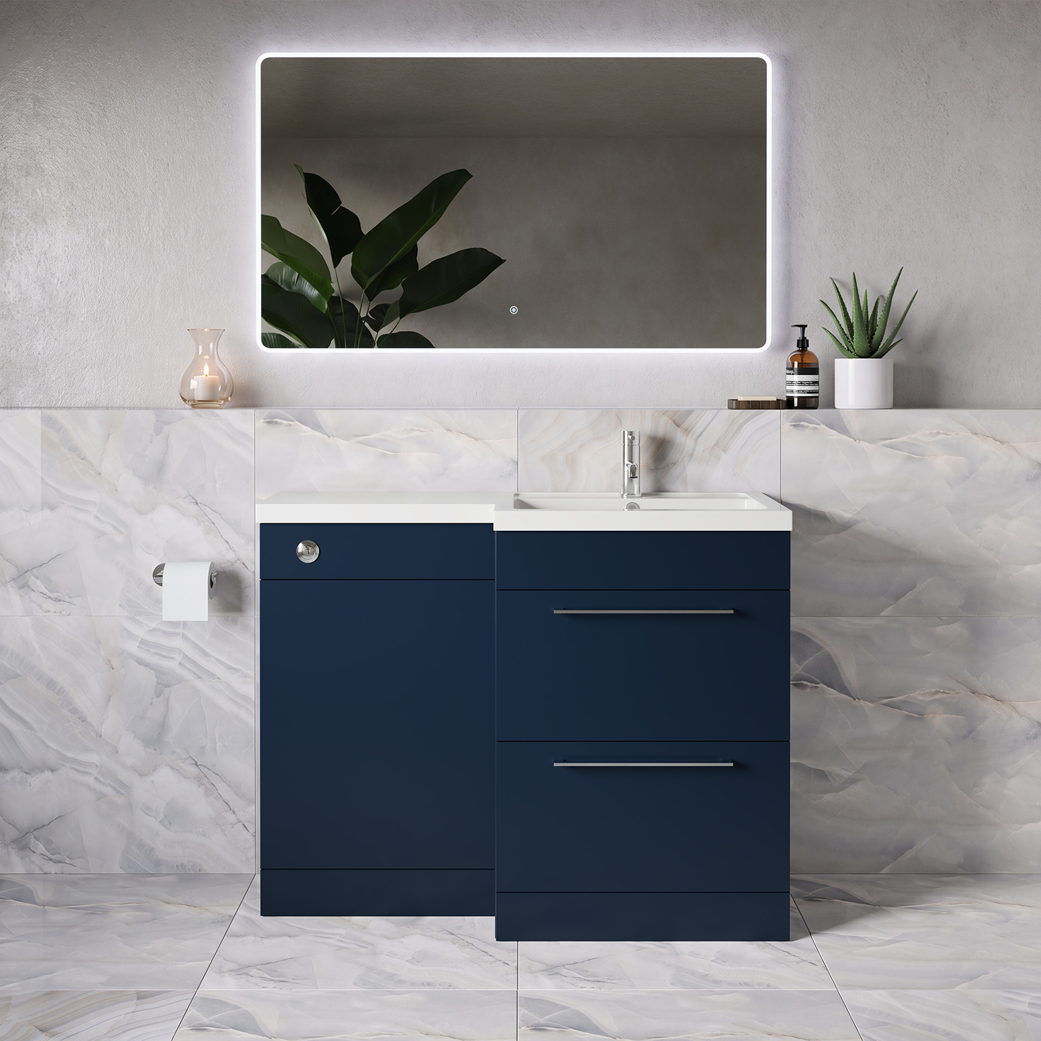 Napoli 390 2 Drawer Vanity Unit Toilet Suite with Square Right Hand Lucia Basin