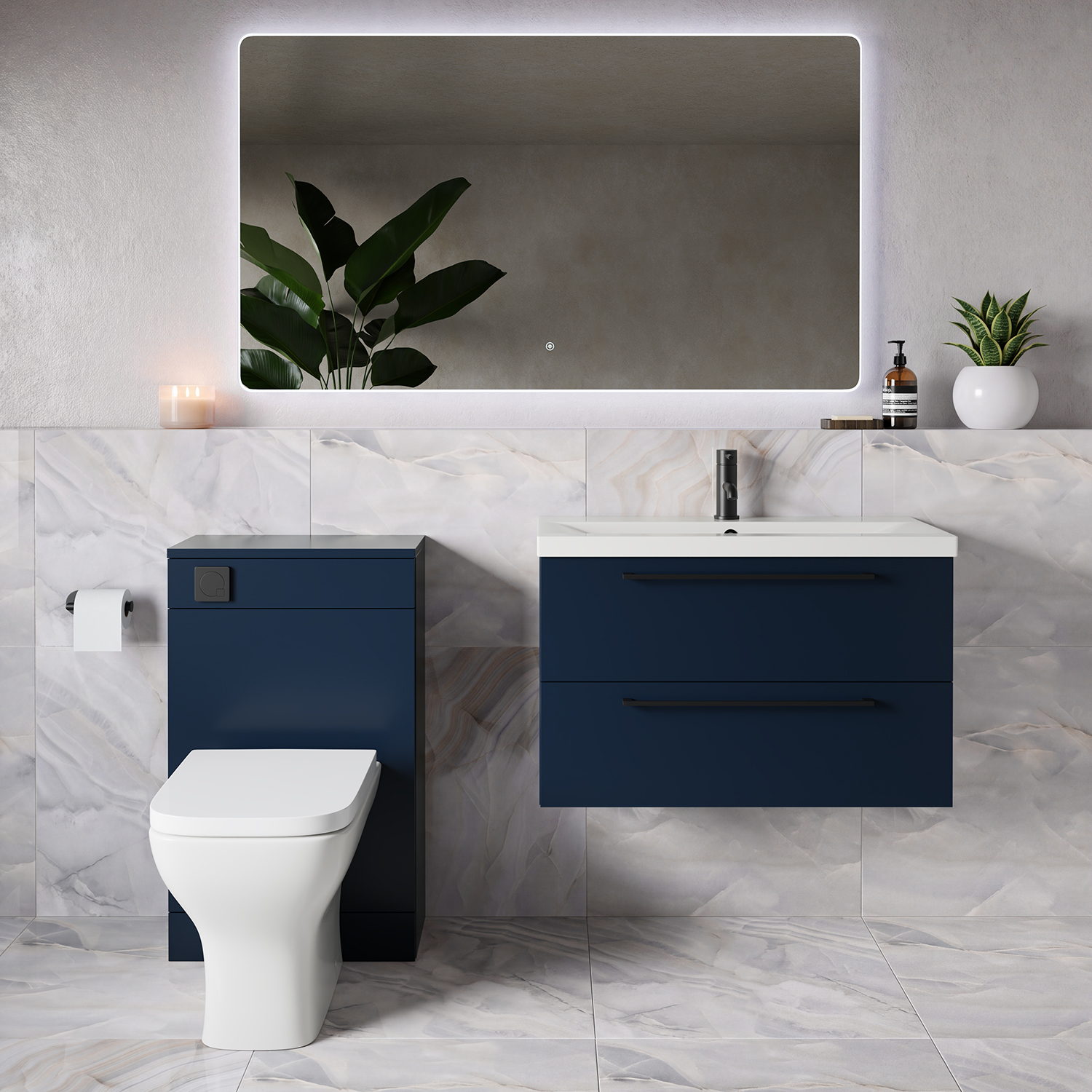 Napoli 390 Wall Mounted 2 Drawer Vanity Unit and Toilet Suite with Glide Basin