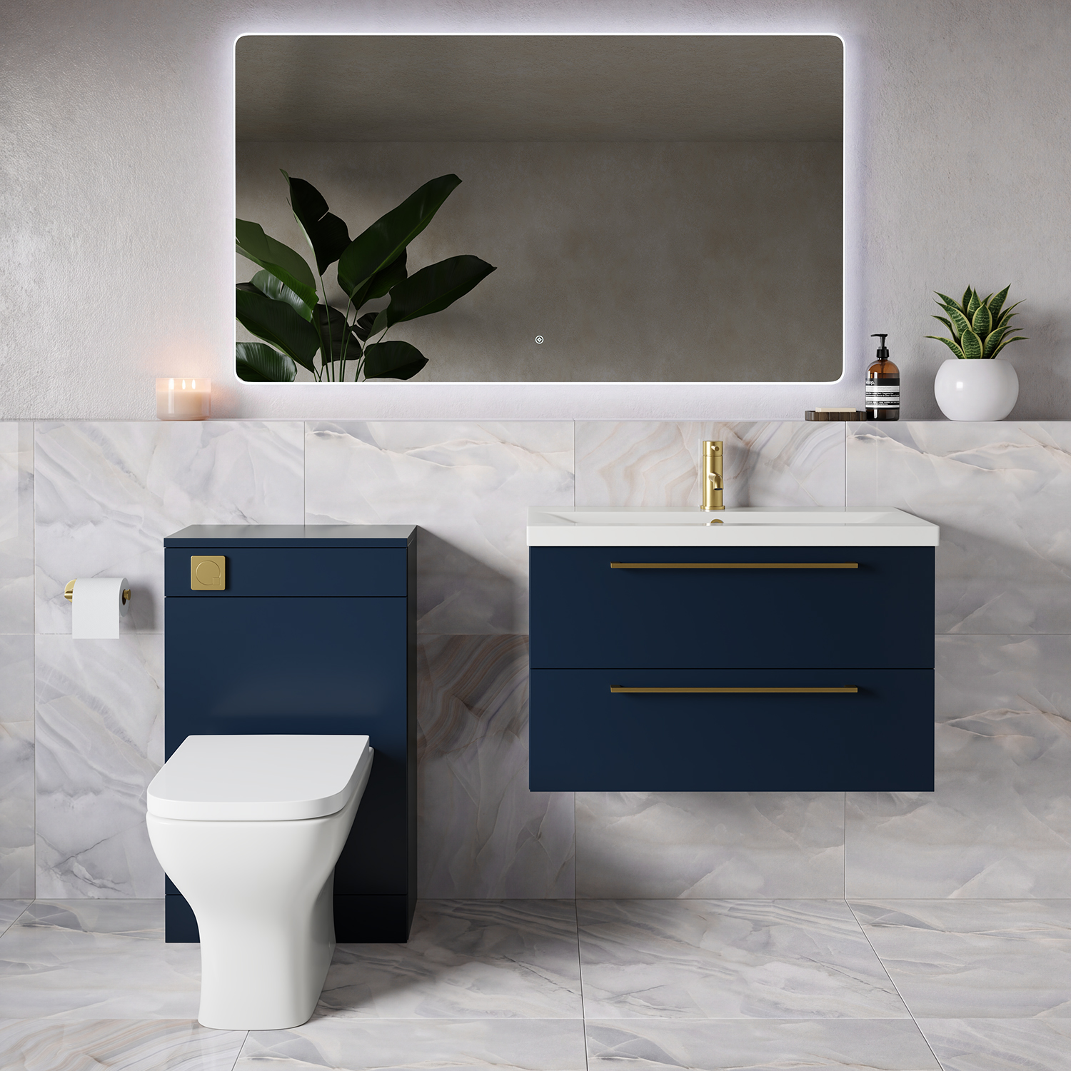 Napoli 390 Wall Mounted 2 Drawer Vanity Unit and Toilet Suite with Glide Basin