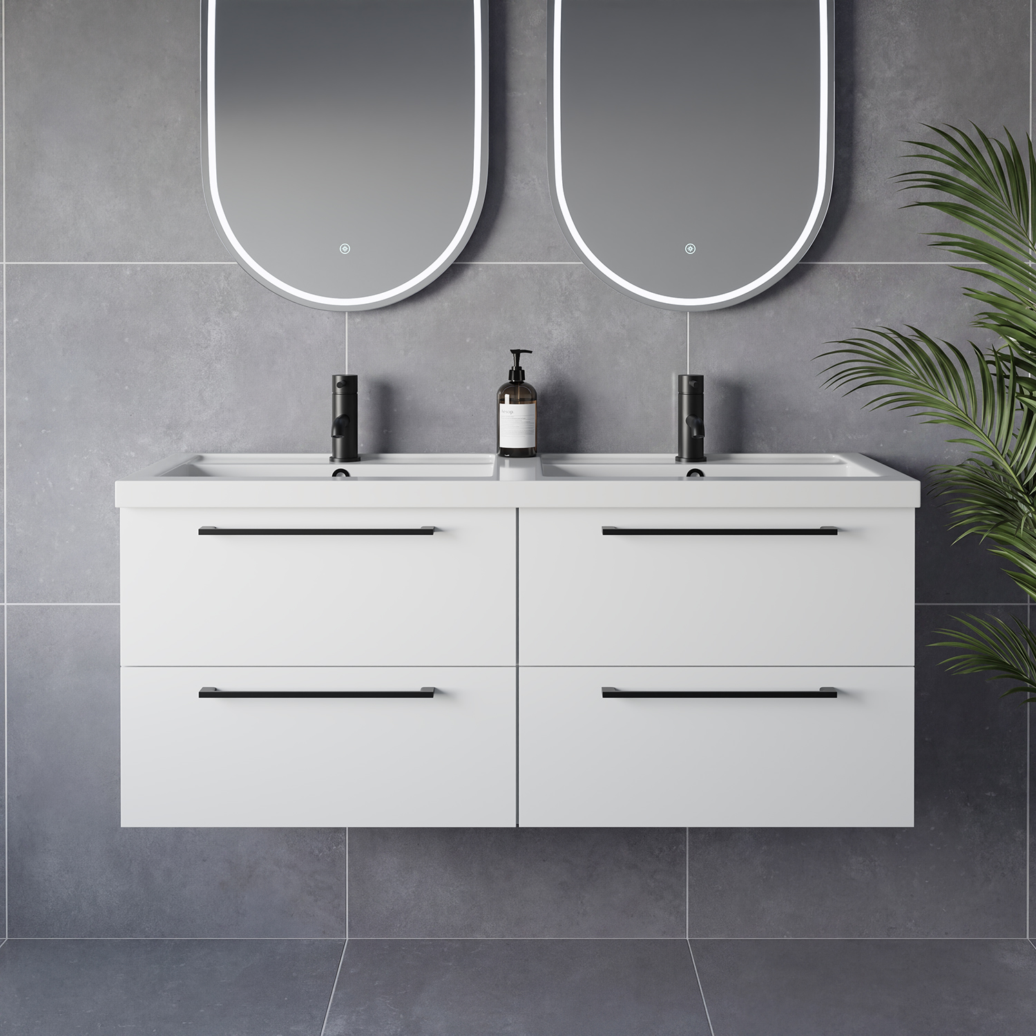 Napoli 390 Wall Mounted 4 Drawer Vanity Unit with Double Lucia Basins