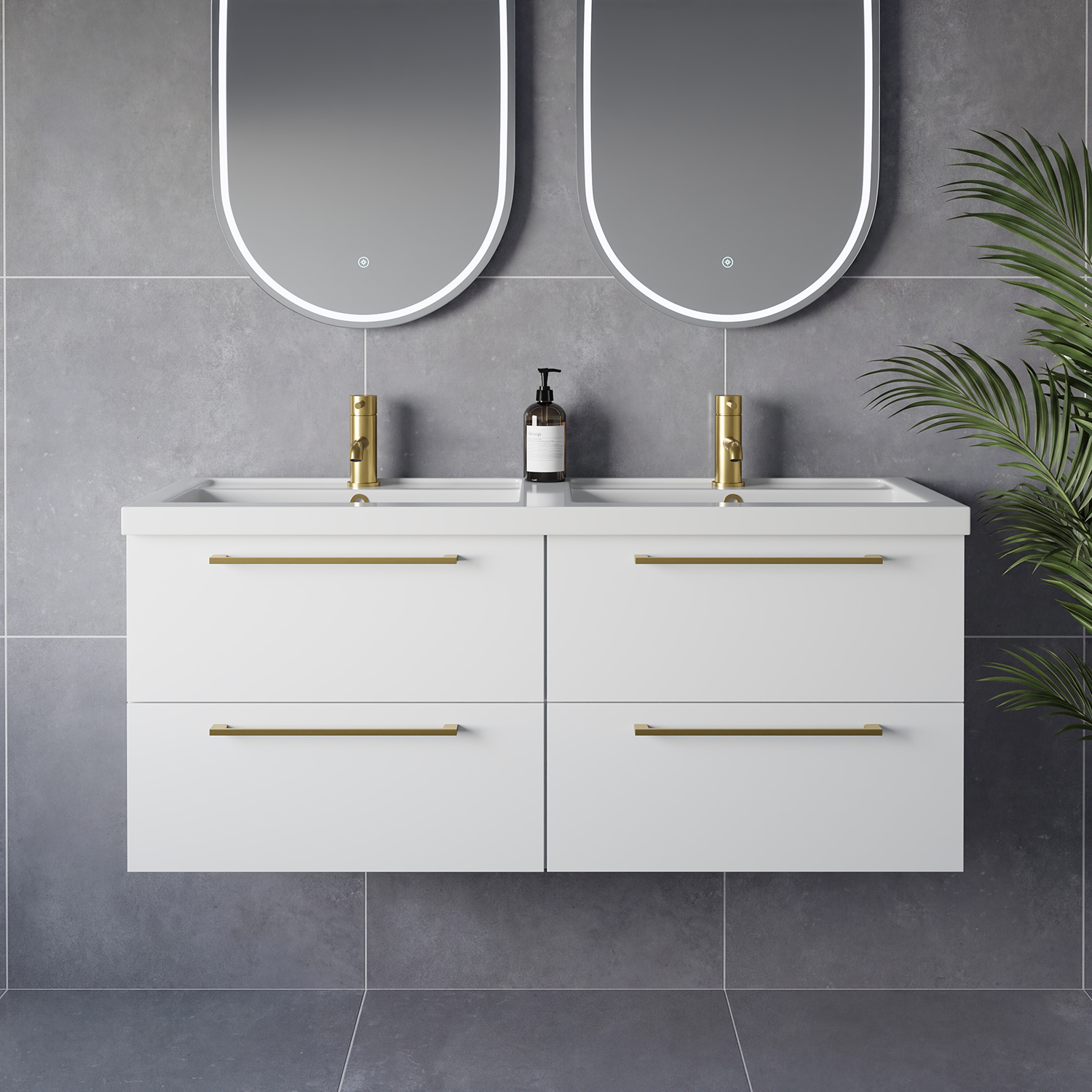 Napoli 390 Wall Mounted 4 Drawer Vanity Unit with Double Lucia Basins