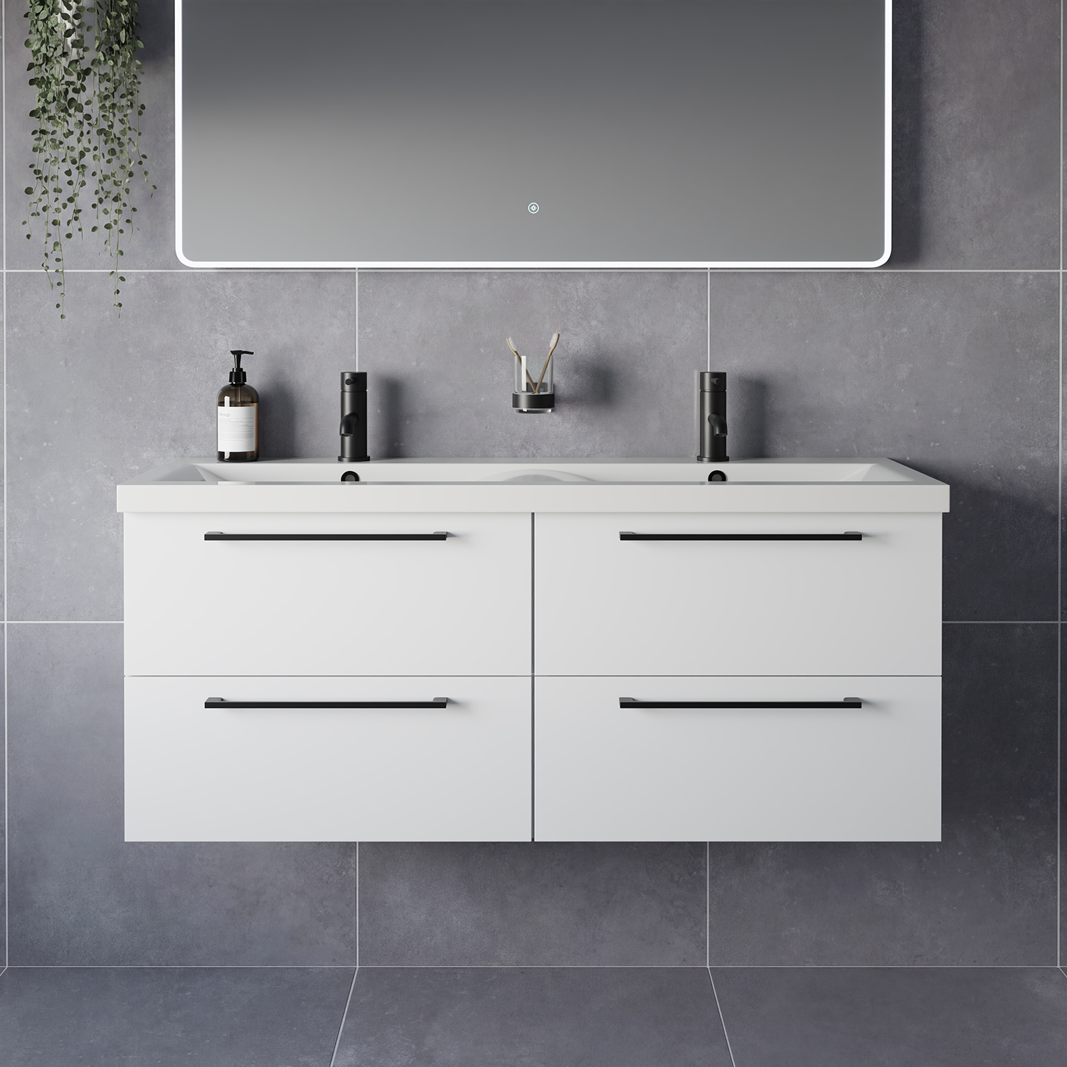 Napoli 390 Wall Mounted 4 Drawer Vanity Unit with Double Glide Basins