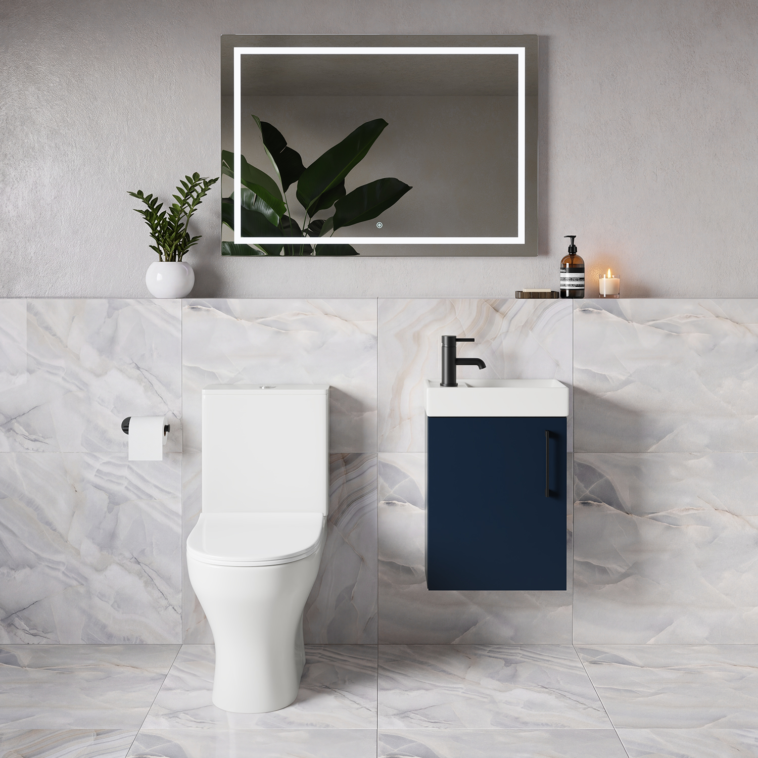 Napoli Cube Single Door Wall Mounted Vanity Unit and Jubilee Toilet Suite with Align Basin