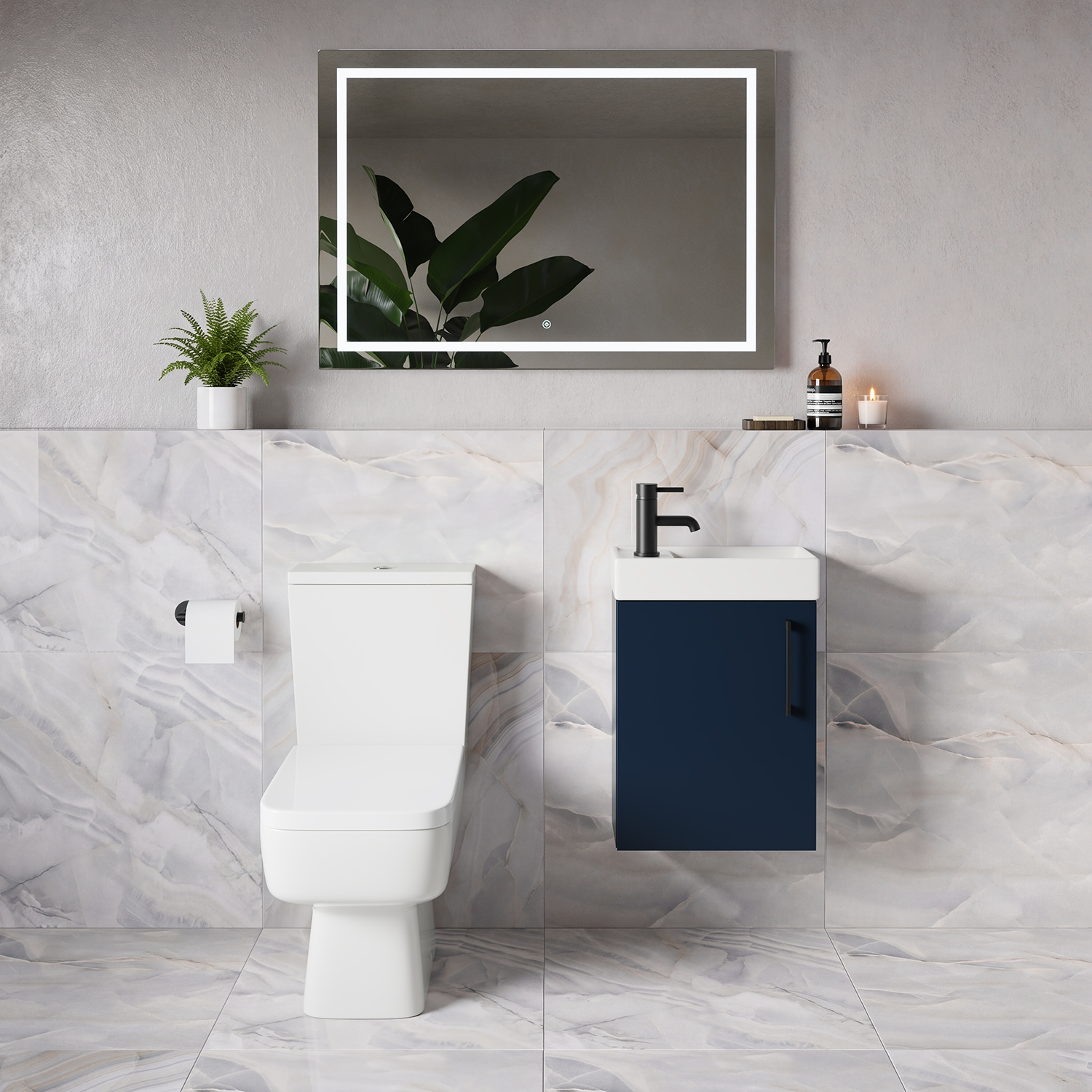 Napoli Cube Single Door Wall Mounted Vanity Unit and Toilet Suite with Align Basin