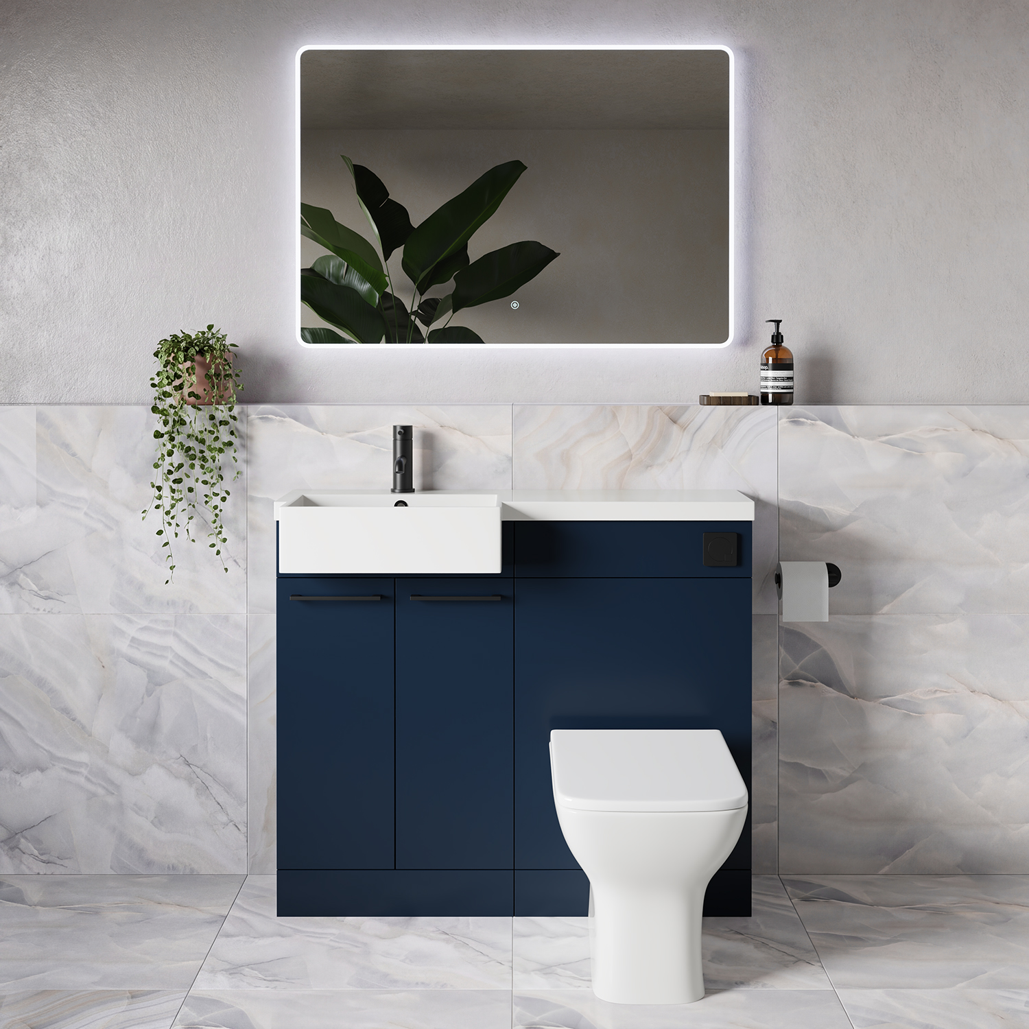 Napoli 250 2 Door Vanity Unit Toilet Suite with Left Hand Square Rico Semi Recessed Basin