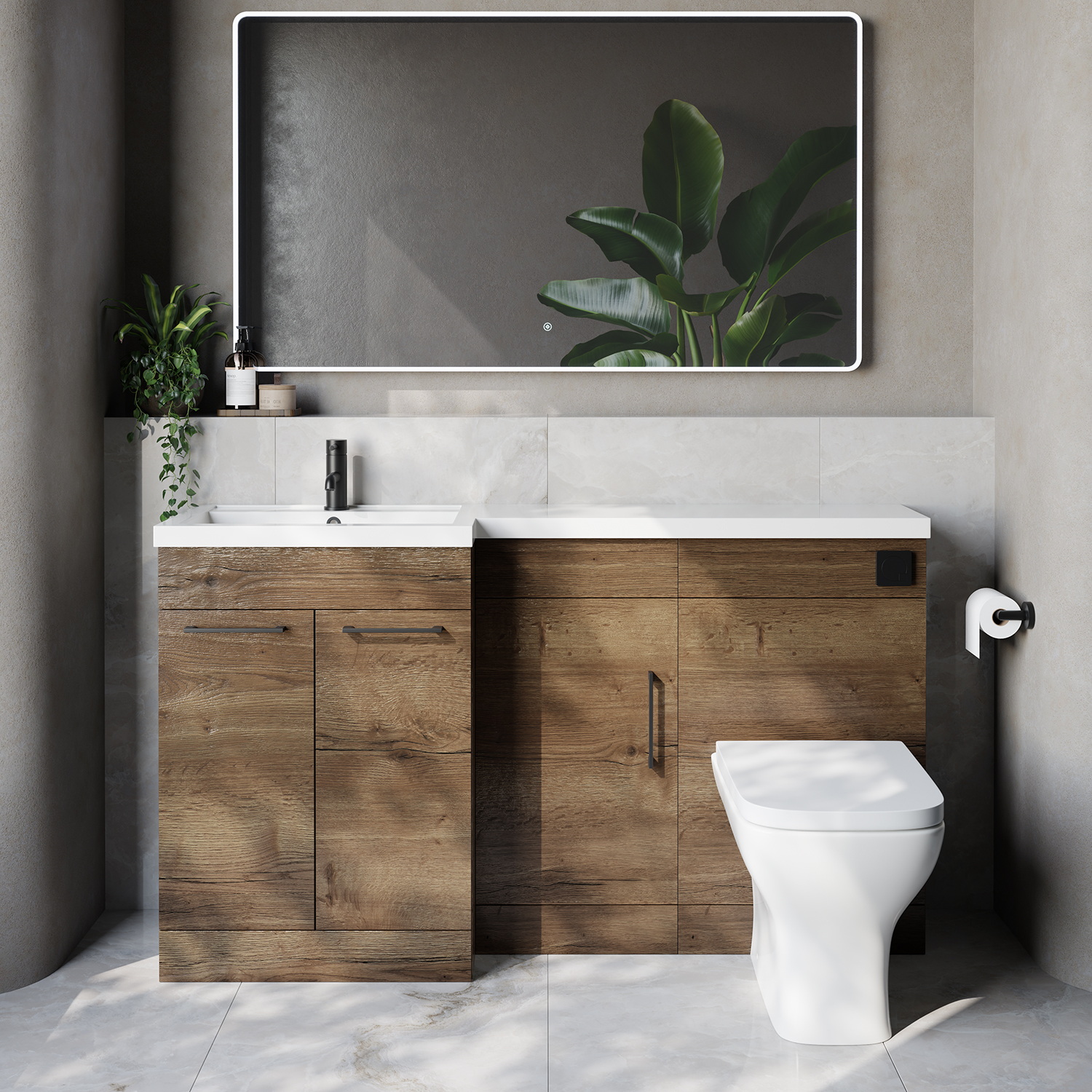 Napoli 390 3 Door Vanity Unit Toilet Suite with Left Hand Square Lucia Basin