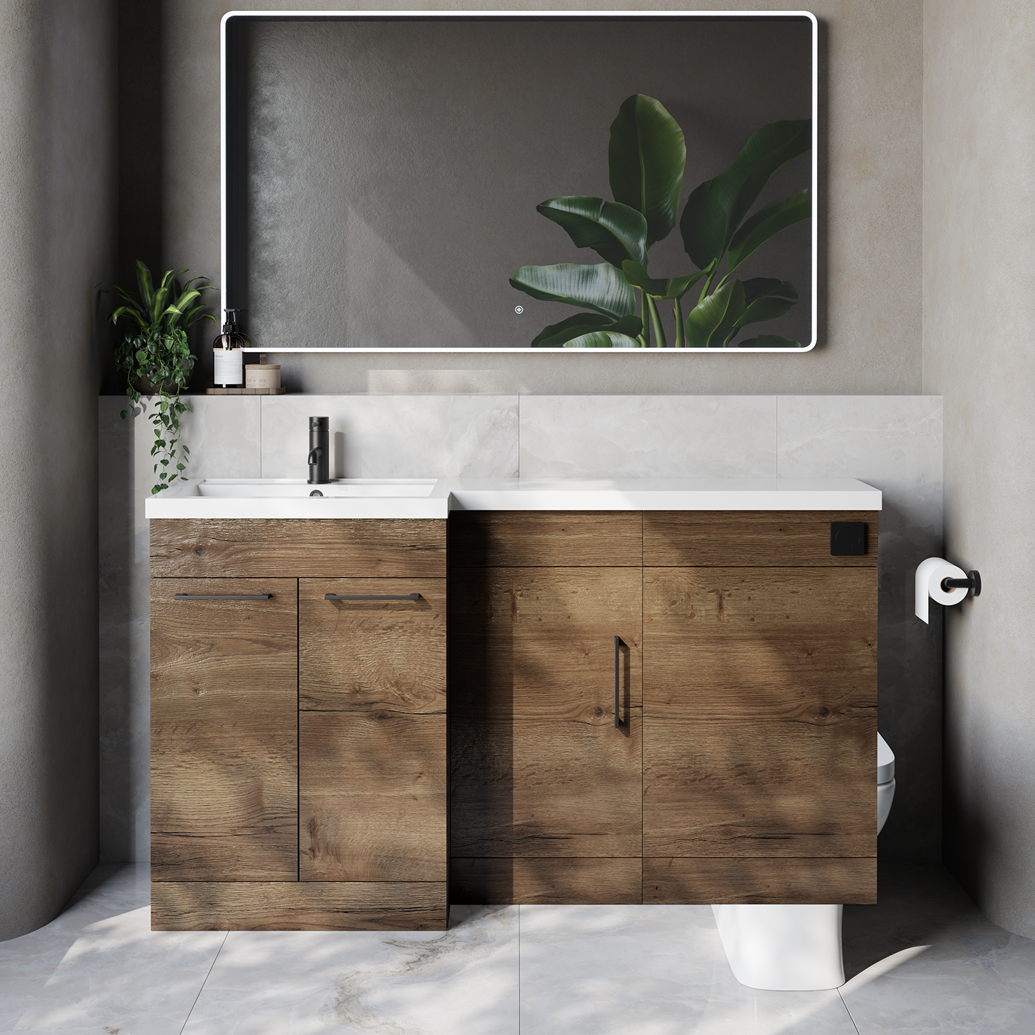 Napoli 390 3 Door Vanity Unit Toilet Suite with Left Hand Square Lucia Basin