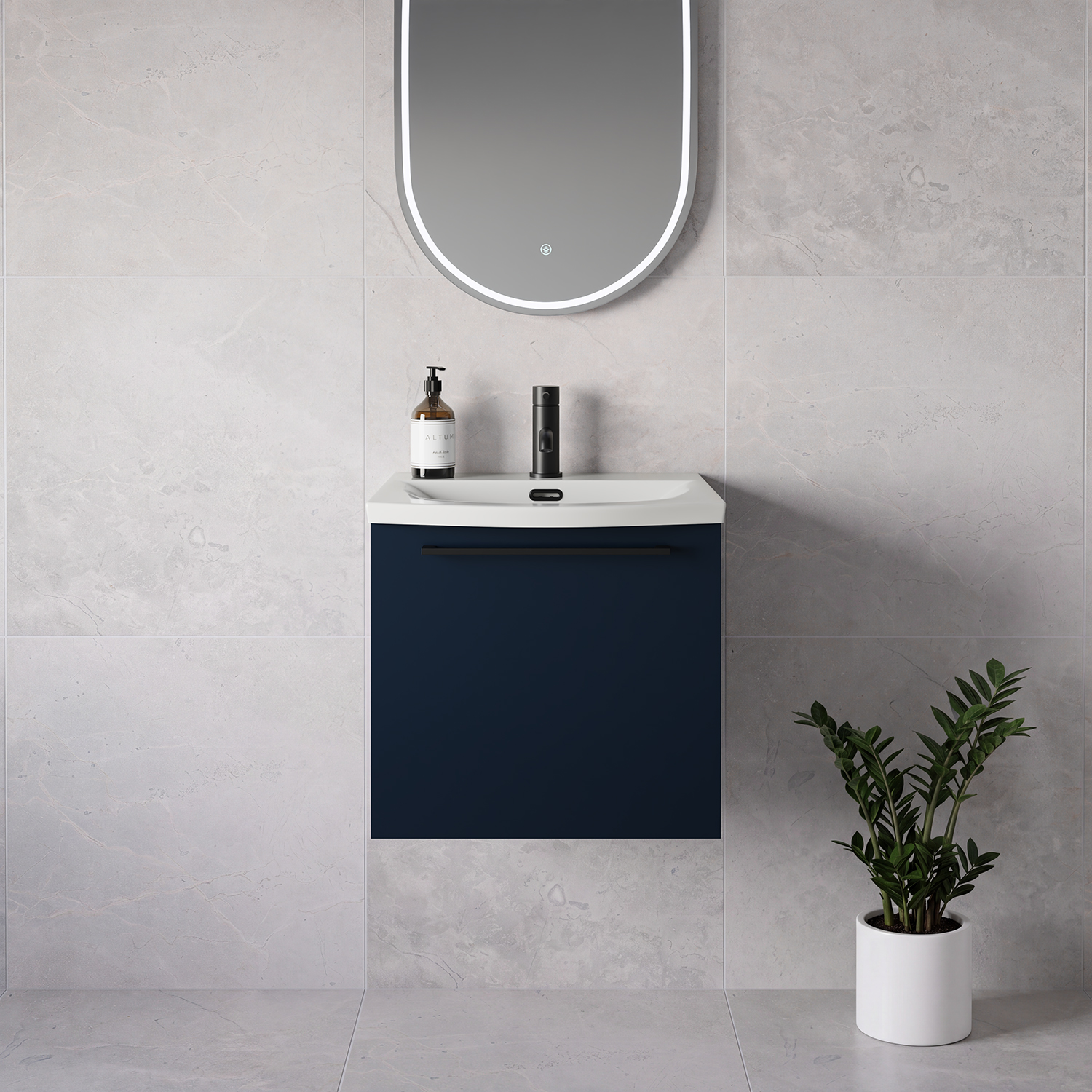 Napoli 390 Wall Mounted Single Drawer Vanity Unit with Arc Basin