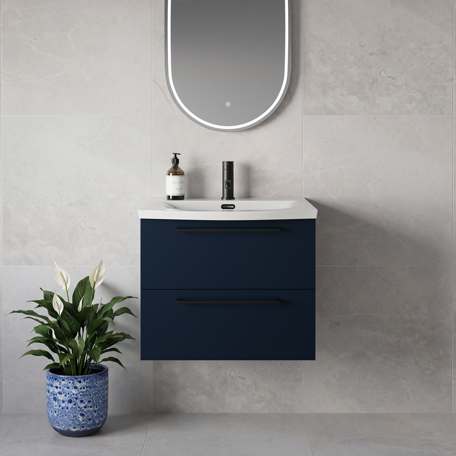 Napoli 390 Wall Mounted 2 Drawer Vanity Unit with Arc Basin