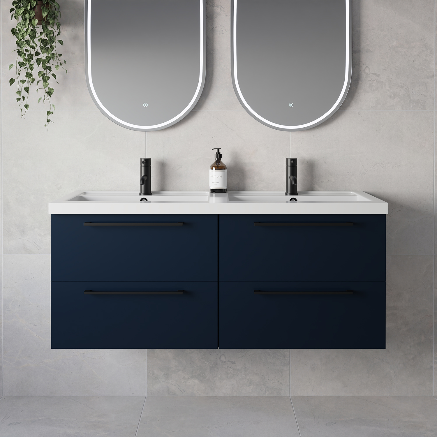 Napoli 390 Wall Mounted 4 Drawer Vanity Unit with Double Lucia Basins