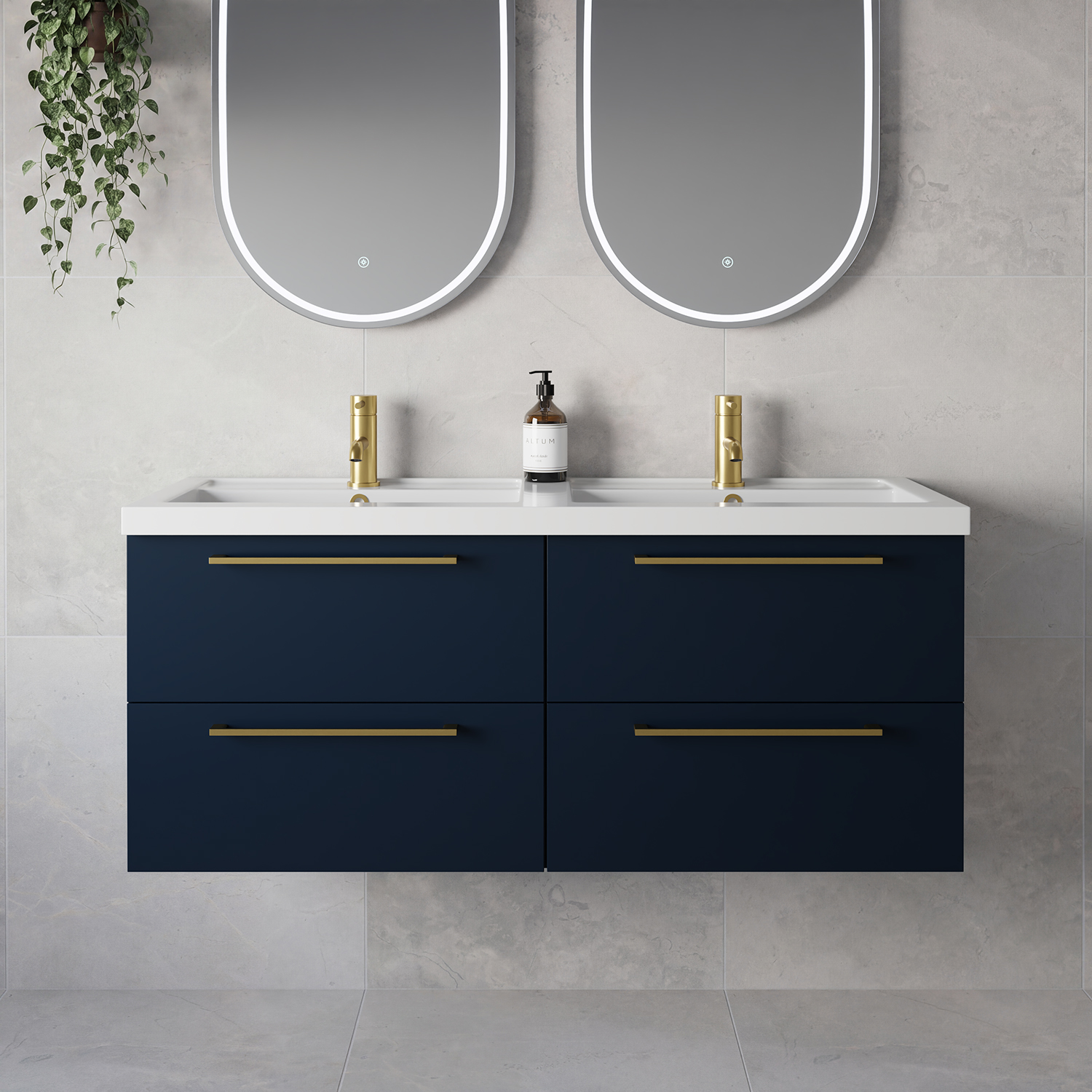 Napoli 390 Wall Mounted 4 Drawer Vanity Unit with Double Lucia Basins