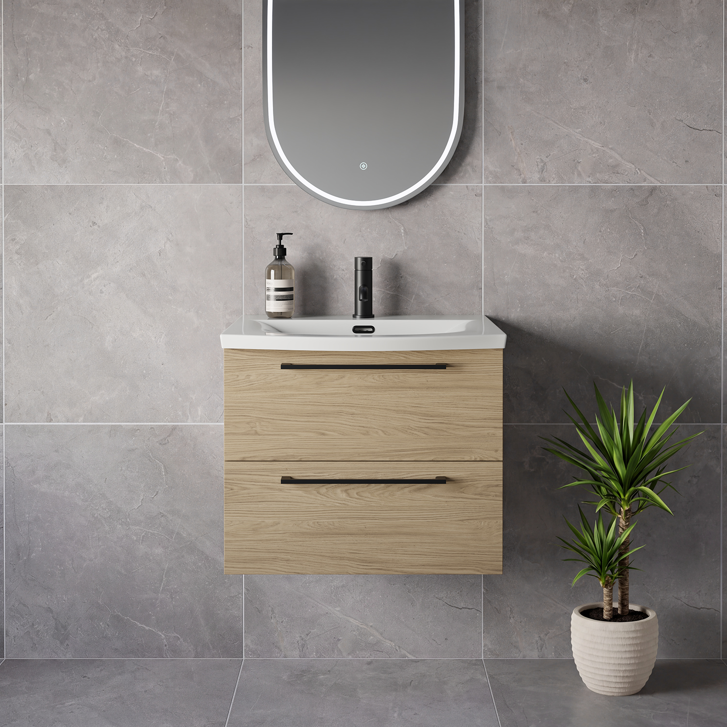 Napoli 390 Wall Mounted 2 Drawer Vanity Unit with Arc Basin