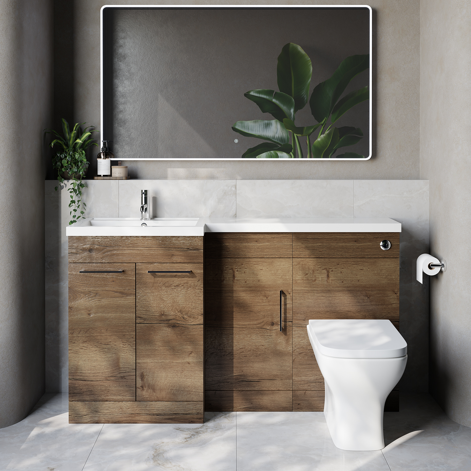 Napoli 390 3 Door Vanity Unit Toilet Suite with Left Hand Square Lucia Basin